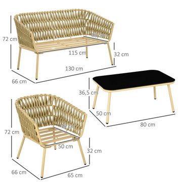 Outsunny Sitzgruppe Gartenmöbel-Set mit 1 Couchtisch, 2 Sesseln, 1 Doppelsofa, (Gartengarnitur, 4-tlg., Sitzgarnitur), für Garten, Terrasse, Stahl, Khaki