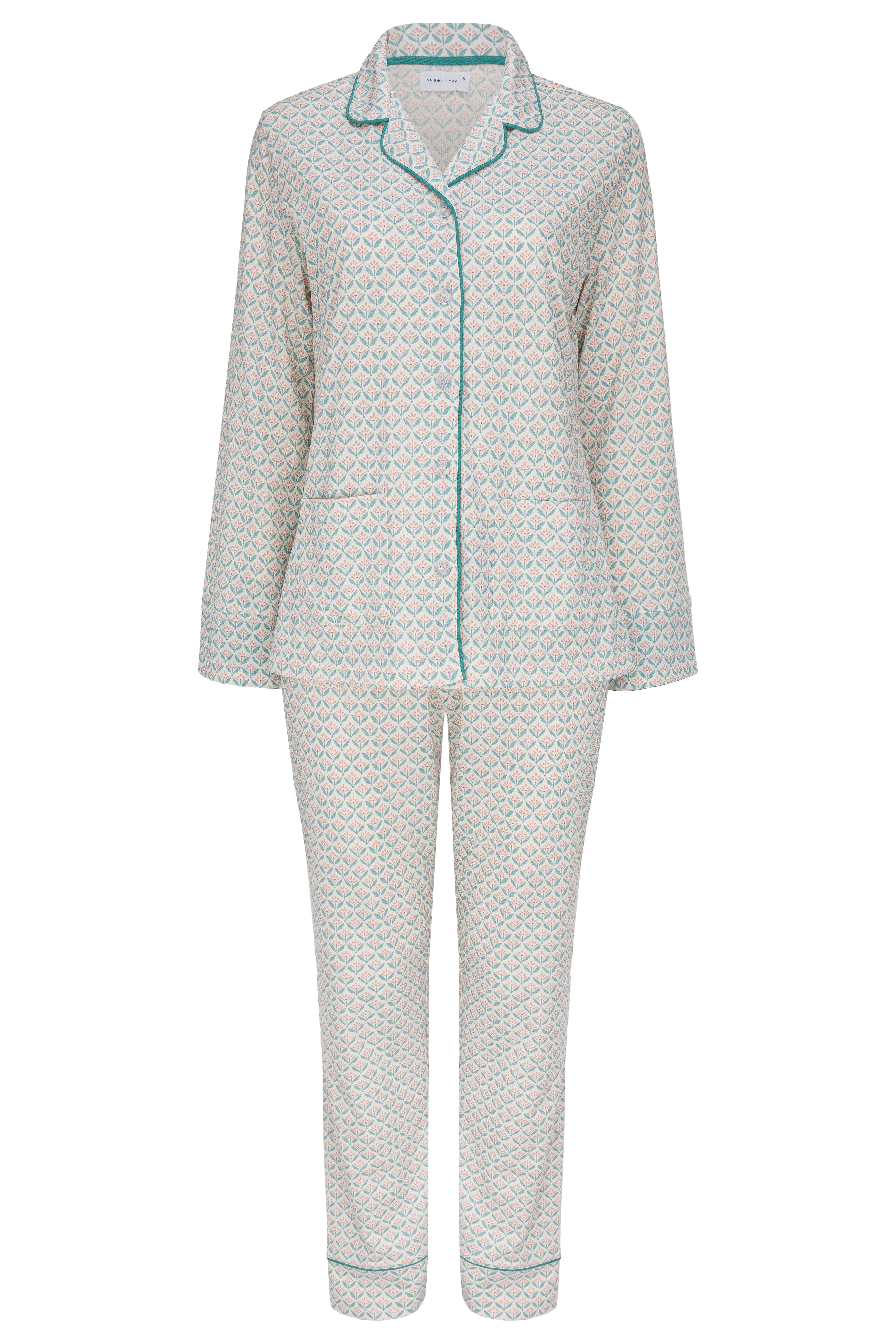 SNOOZE OFF Pyjama Schlafanzug in cremefarben mit floralem Blätterdruck in g günstig online kaufen