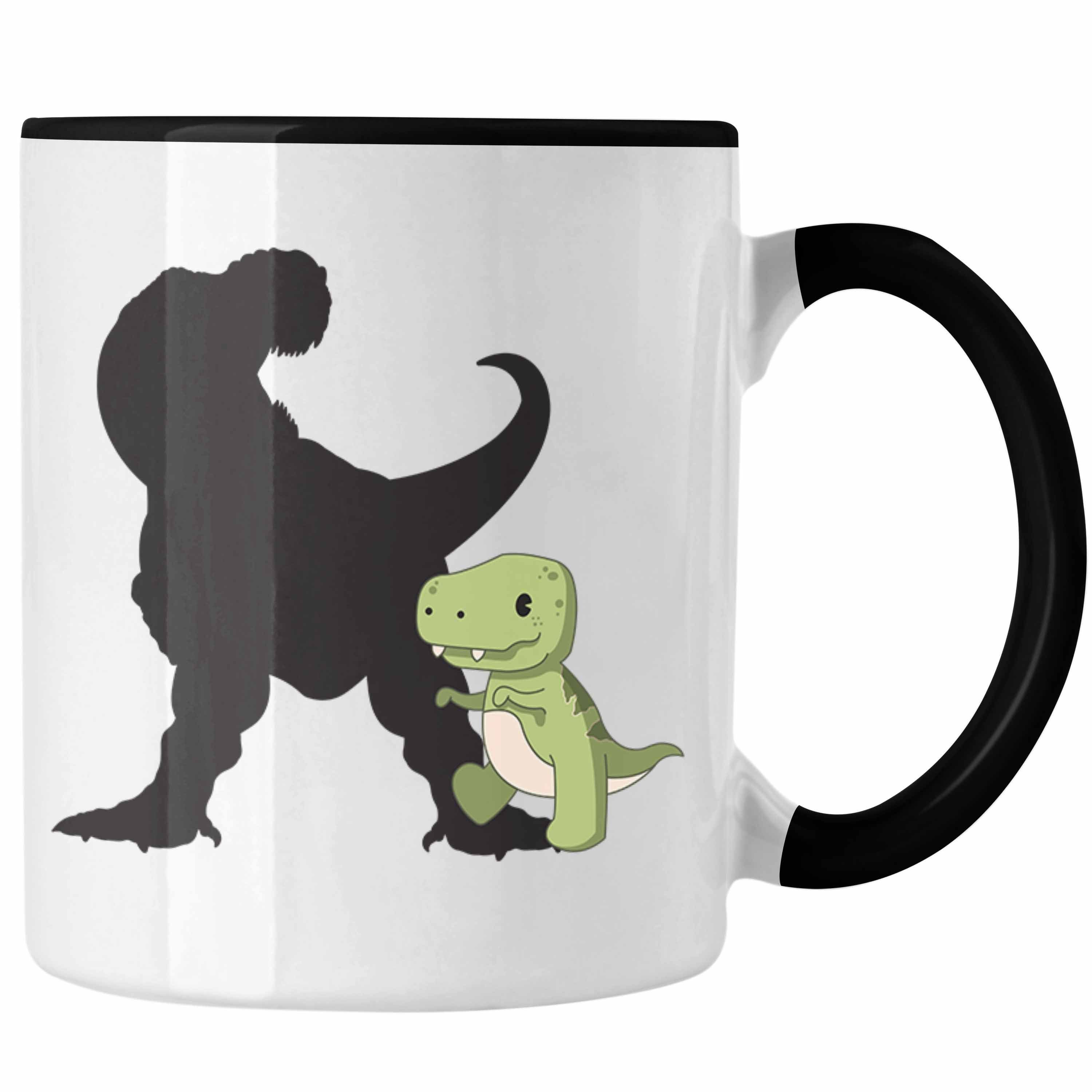 Trendation Tasse Trendation - Lustige Dino Tasse Geschenk Schatten Dinosaurier T-Rex Grafik Jungs Jungen Geschenkidee Schwarz | Teetassen