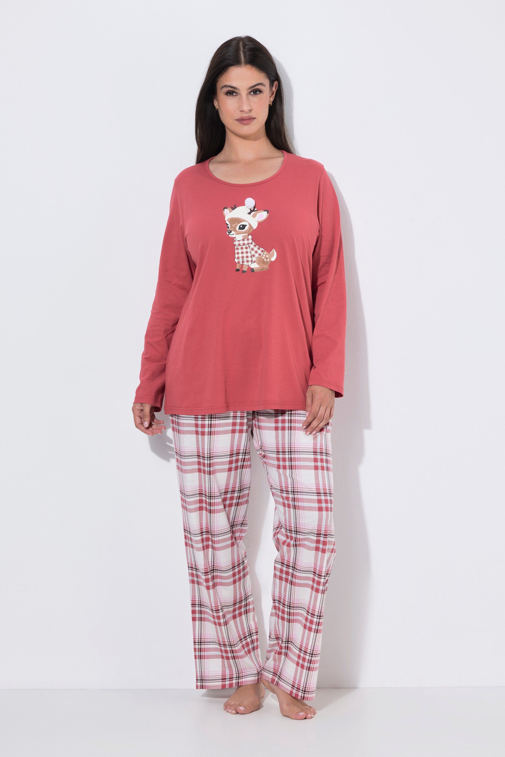 Ulla Popken Pyjama Pyjama Rehkitz Rundhals Langarm