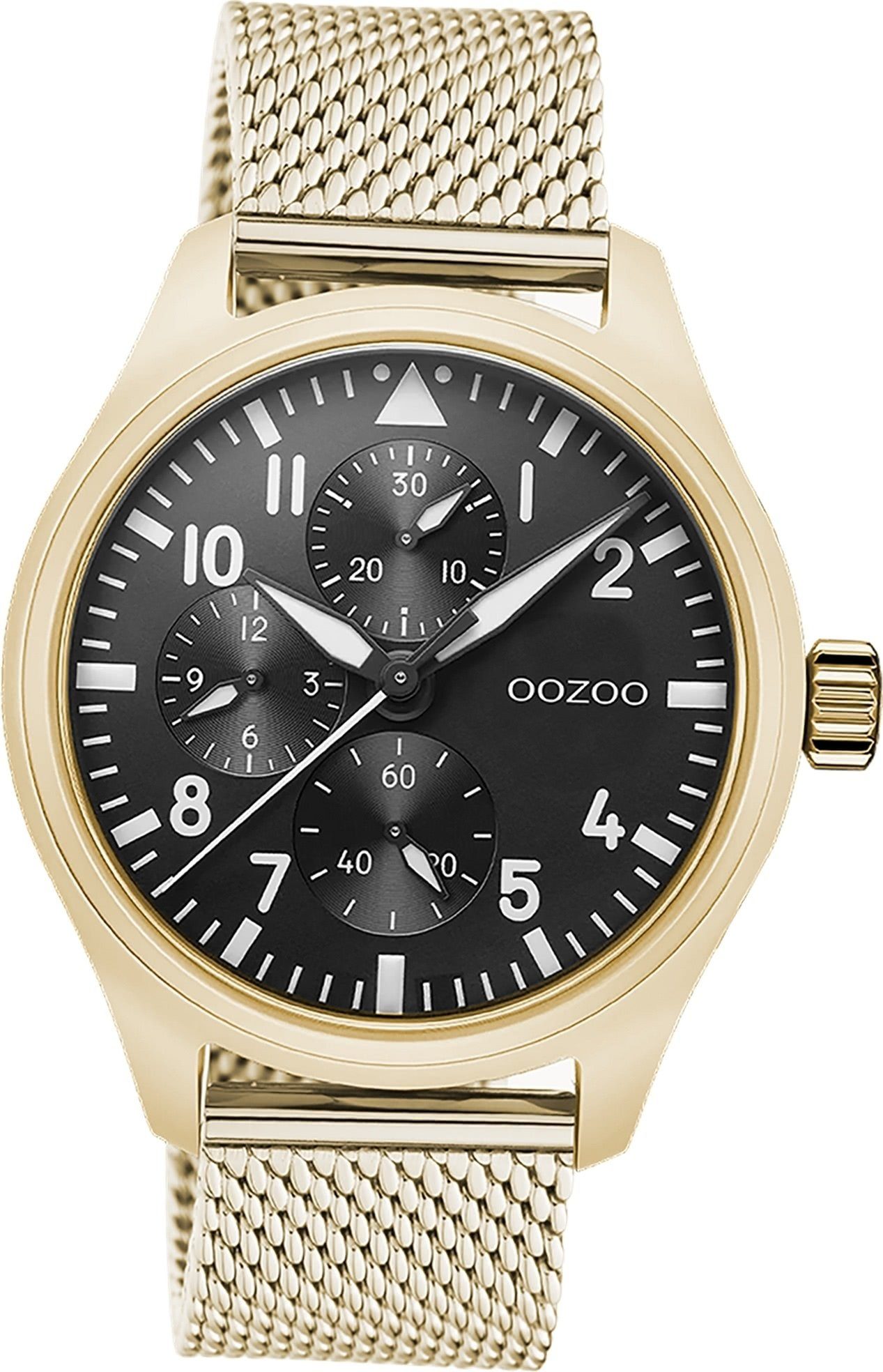 Metall, Quarzuhr Herren groß Timepieces, OOZOO Gehäuse, rundes Armbanduhr Mesharmband gold, Herrenuhr 42mm) Oozoo (ca.