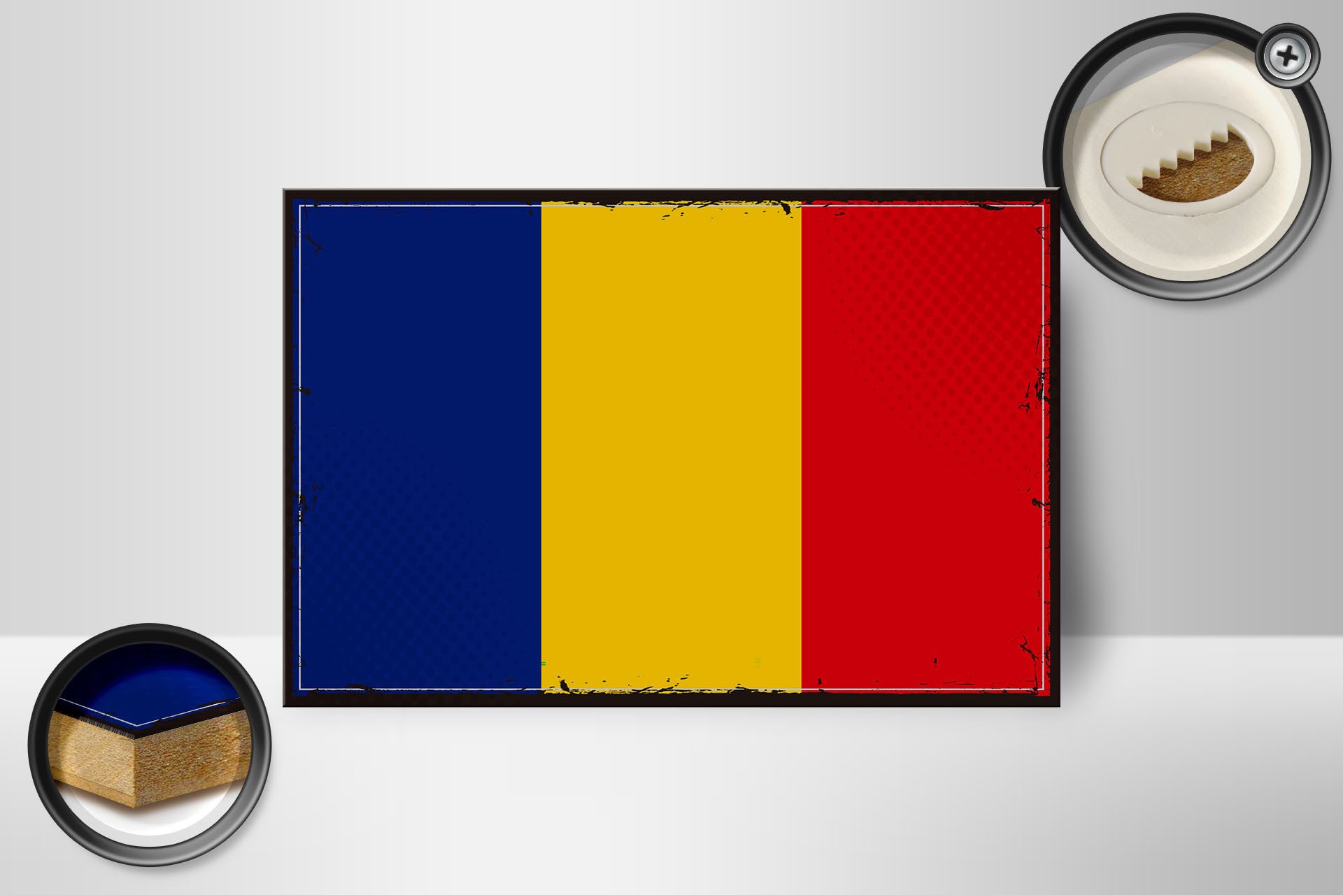 Femer GmbH Holzbild Flagge Rumäniens 18x12 cm Retro Flag of Romania, Flaggen (1 St), Glatte Holzfaserplatte (MDF), vorn beschichtet