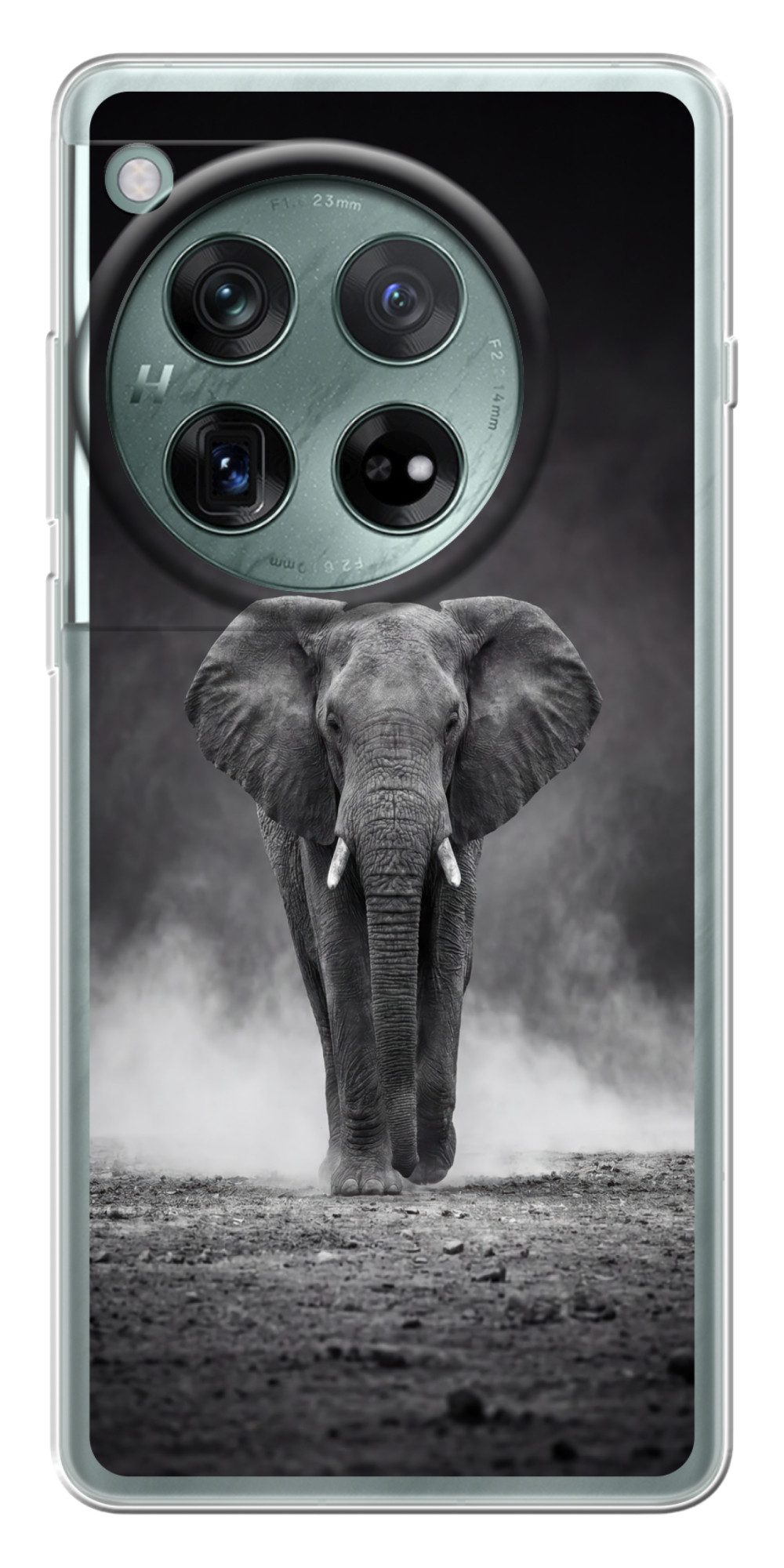 MuchoWow Handyhülle für OnePlus 12 Elefant - Schwarz - Weiß - Rauch, Handy Case, Silikon, Bumper Case Dünn
