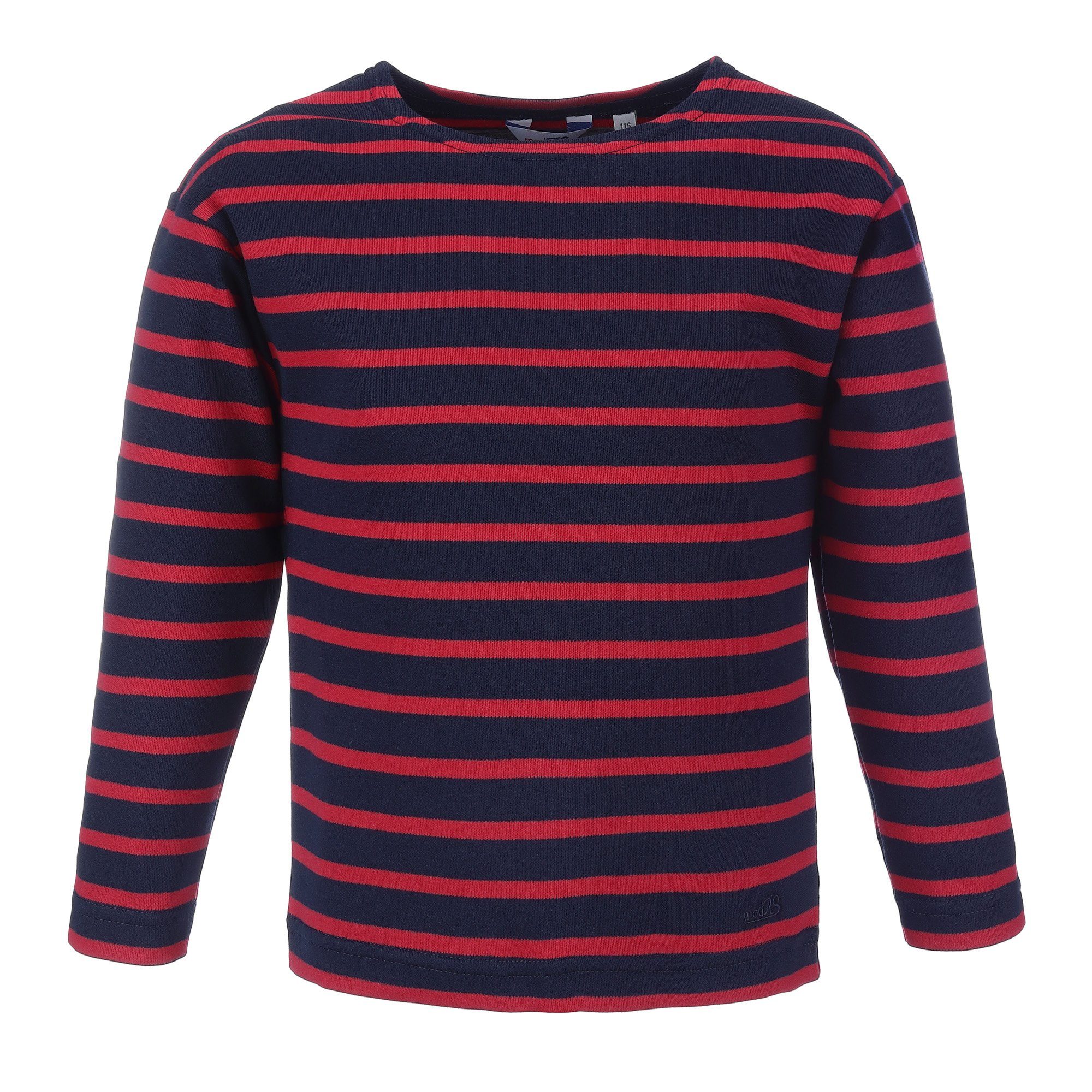 modAS Langarmshirt Bretonisches Shirt für Kinder Longsleeve mit Streifen Mädchen Jungen (13) blau / rot