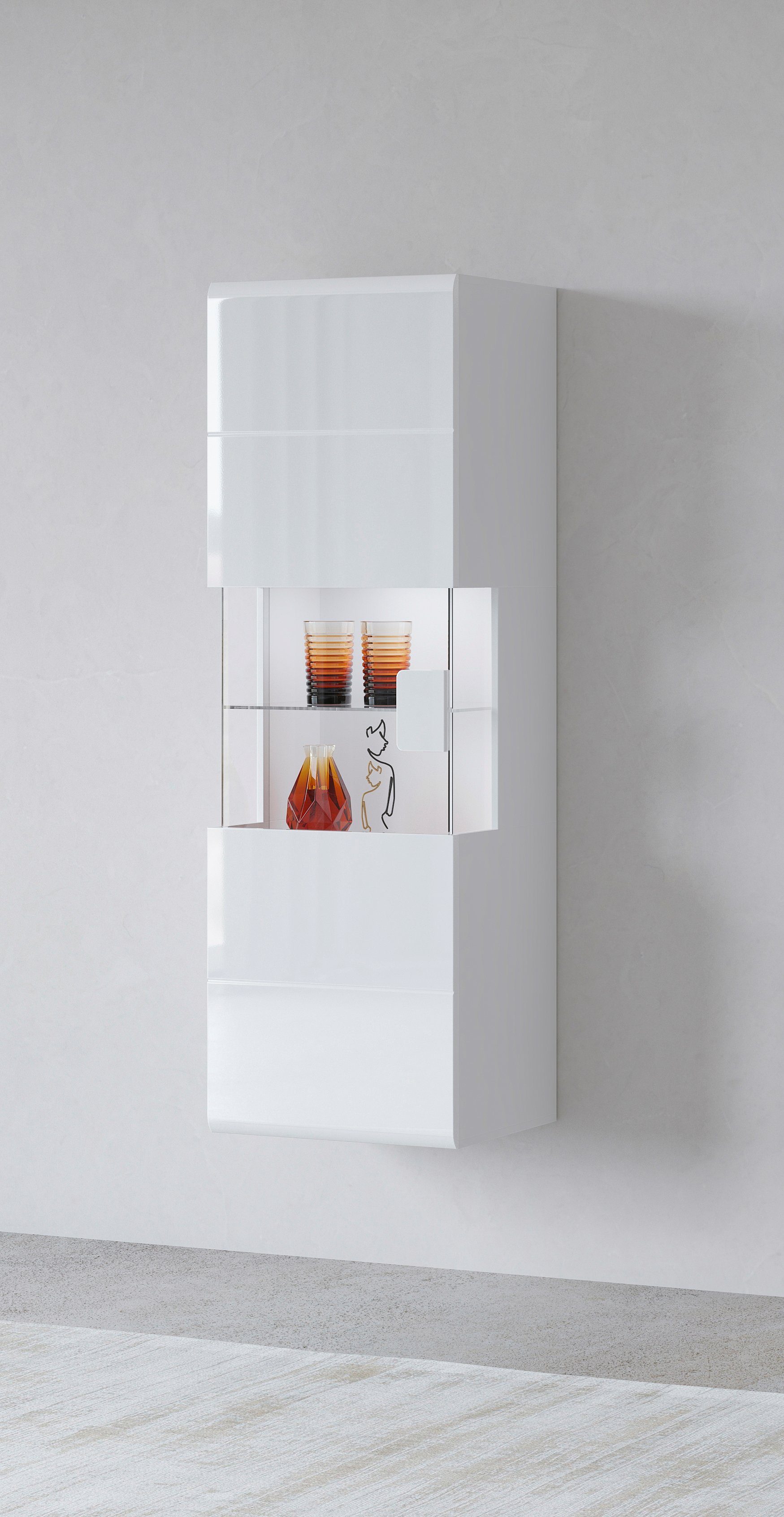 INOSIGN Hängevitrine Toledo,Höhe 159 cm trendige Glasvitrine mit dekorative MDF-Front Vitrine mit Glasfront, ohne Beleuchtung, viel Stauraum, hochglanz