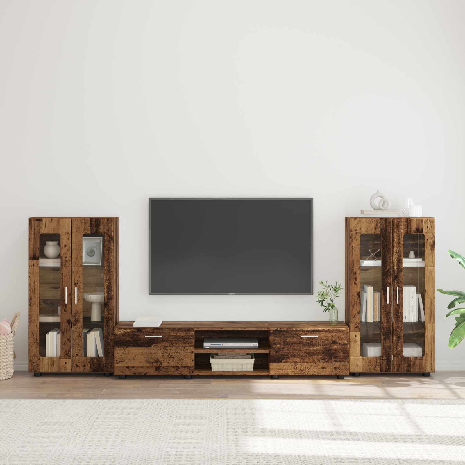vidaXL Wohnzimmer-Set TV-Schrankset mit Schubladen FLORIN 3 pcs Altholz Holzwerkstoff, (3-St)