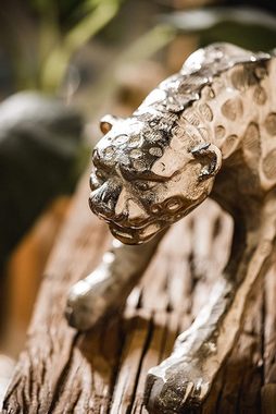MichaelNoll Dekofigur Leopard Raubkatze Katze Figur Dekofigur Deko Aluminium Silber Skulptur Modern - Dekoration aus Metall - Für Wohnzimmer, Schlafzimmer, Büro - 40 cm, 48 cm oder 78 cm