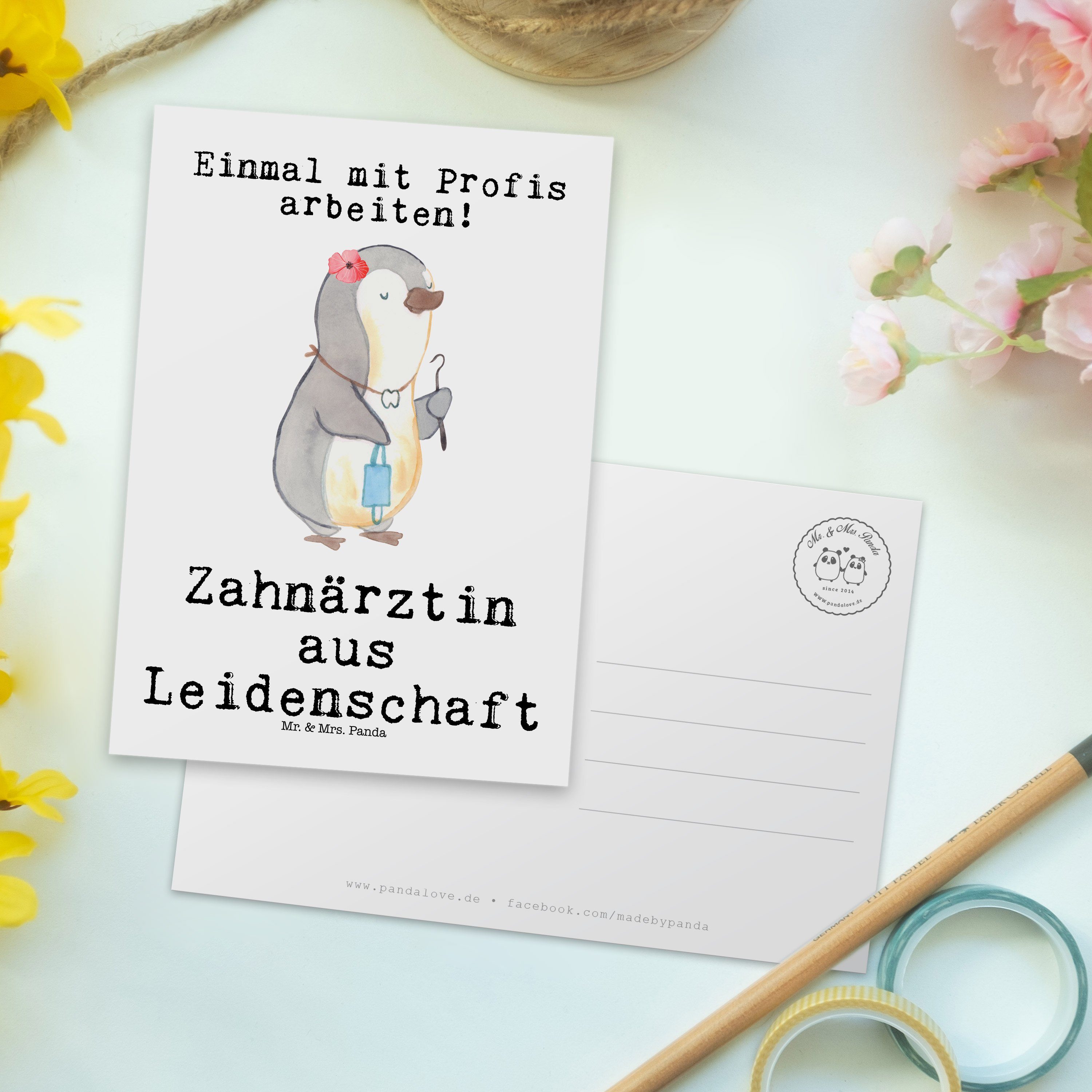 Mr. & Zahnärztin aus Panda Geschenk, - Weiß - Leidenschaft Kollegin Mrs. Dankeschön, Postkarte
