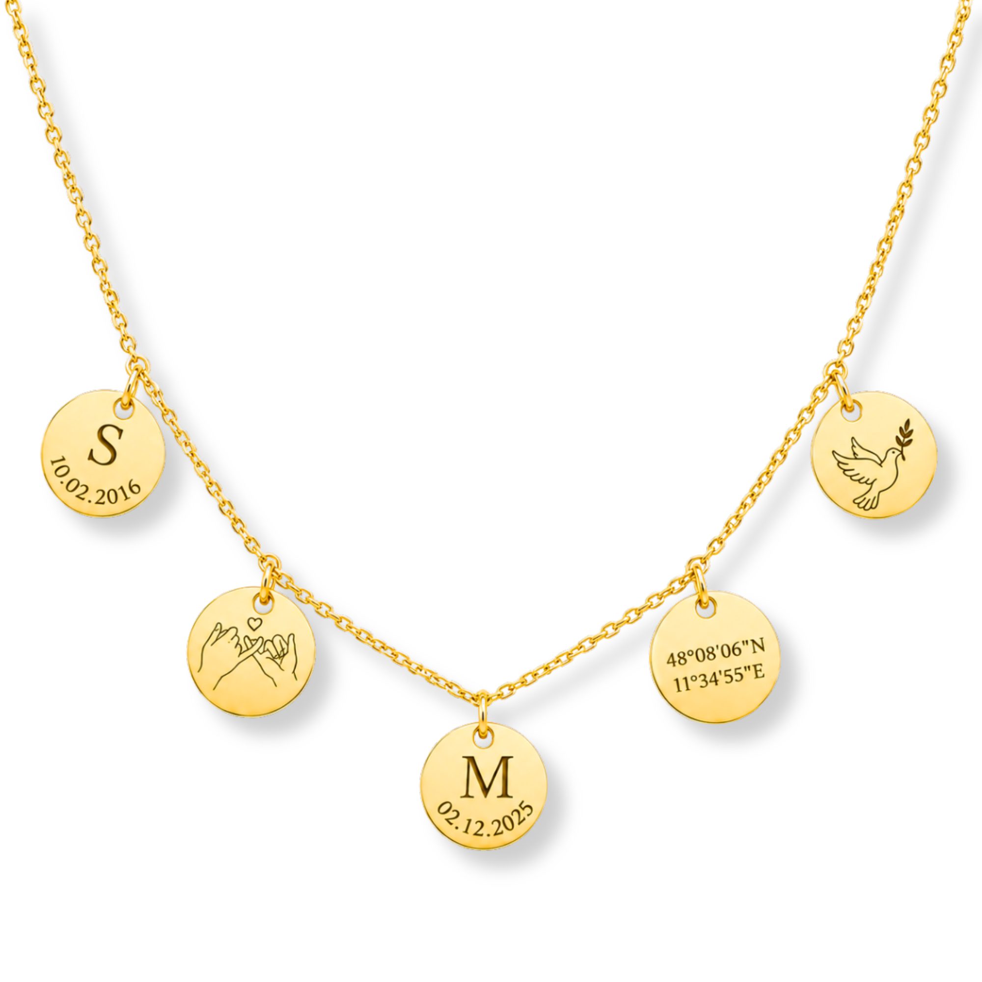 BS Schmuckdesign Kette mit Anhänger mit Gravur Personalisierte Halskette mit Name und Symbolen Gravurkette vergoldet (inkl. Gravur), personalisiert inkl. Geschenkbox