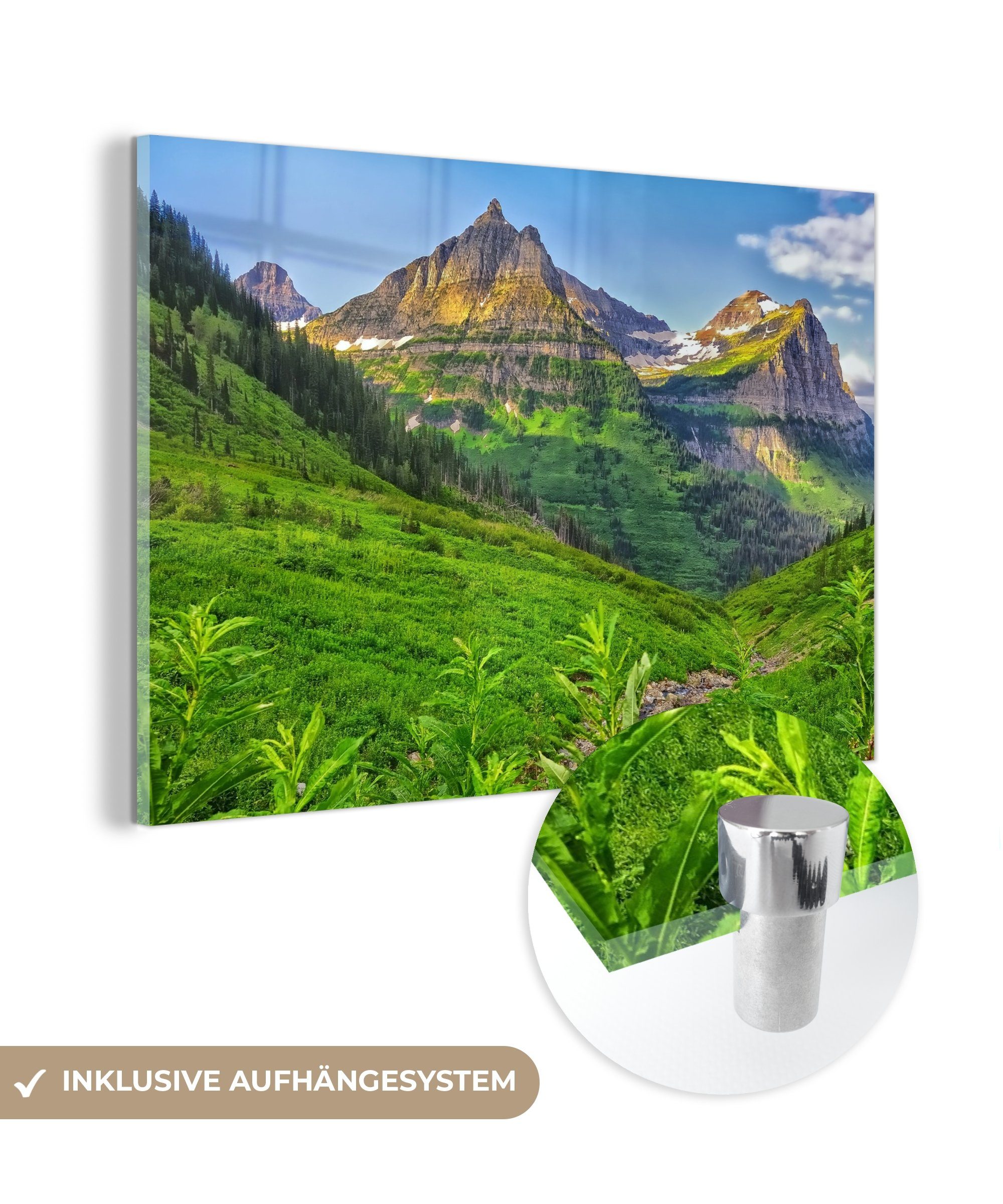 USA, Glacier National in Schlafzimmer Grün Park MuchoWow & im (1 Acrylglasbild gefärbte Wohnzimmer Berge den Acrylglasbilder St),