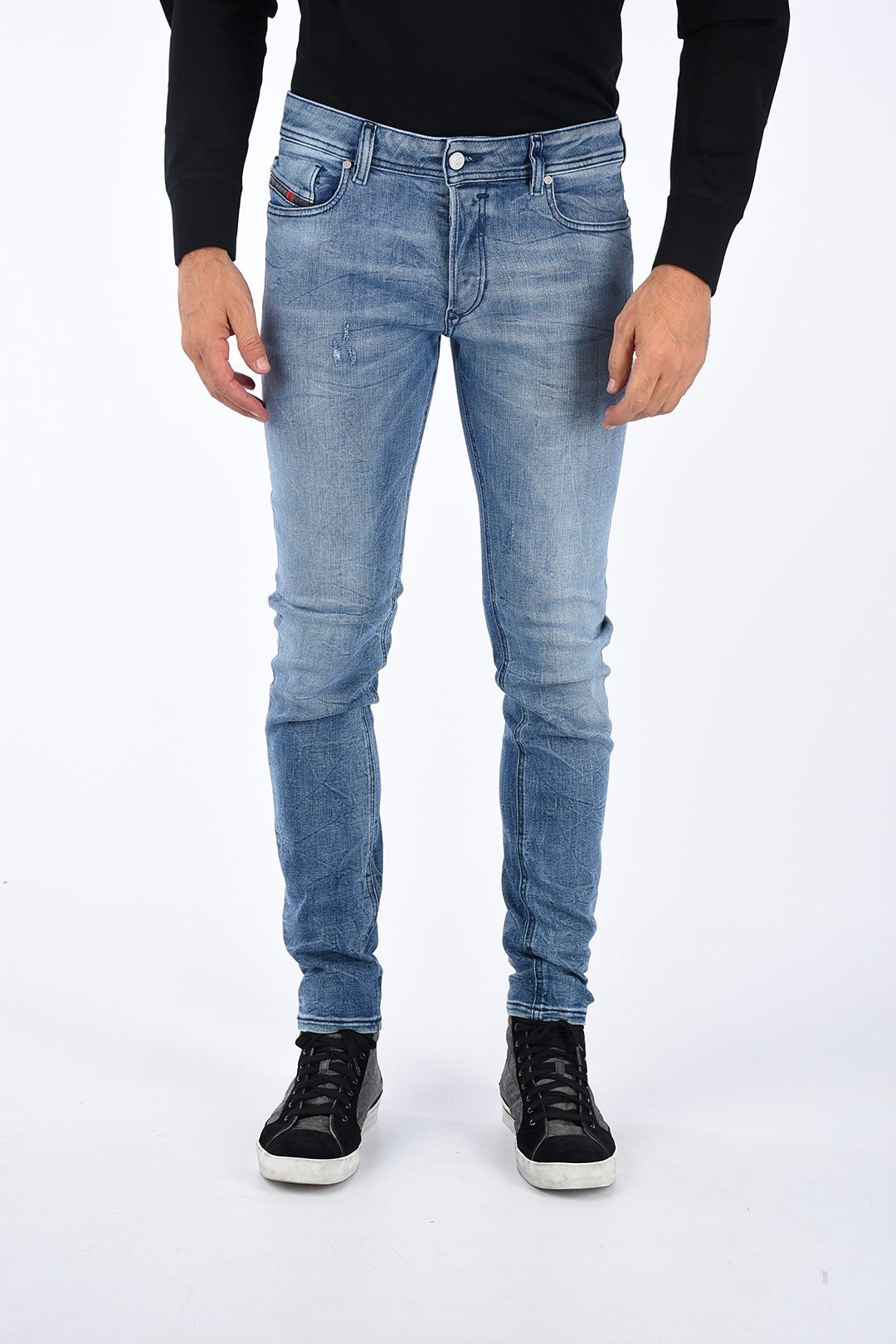 Diesel Röhrenjeans Diesel Herren Röhrenjeans - SLEENKER 084QL 5 Pocket Style, Vintage Used-Look, Länge: inch 32