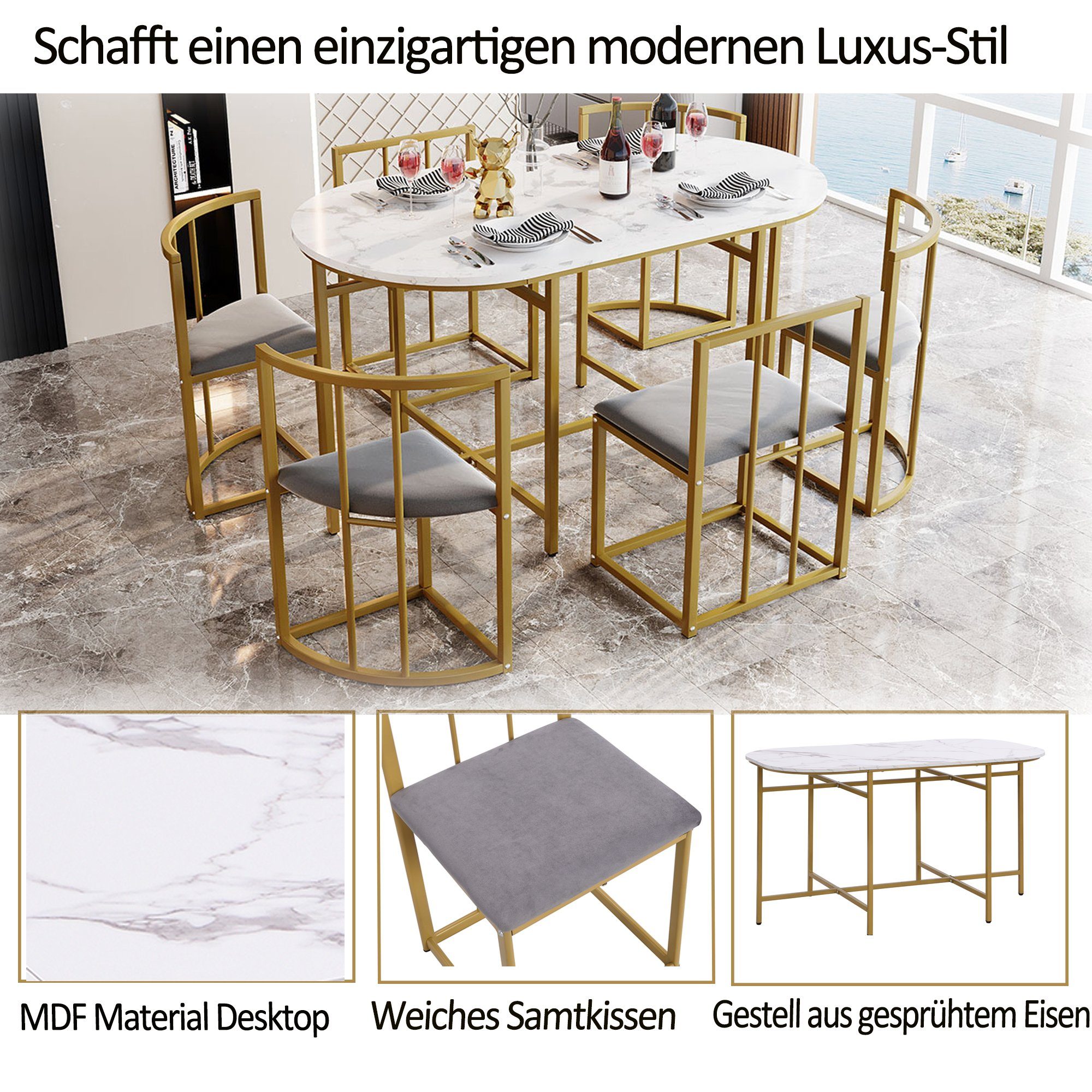 Flieks Essgruppe, (7-tlg), Esstisch mit 6 Stühlen mit Rückenlehnen Set Esszimmer