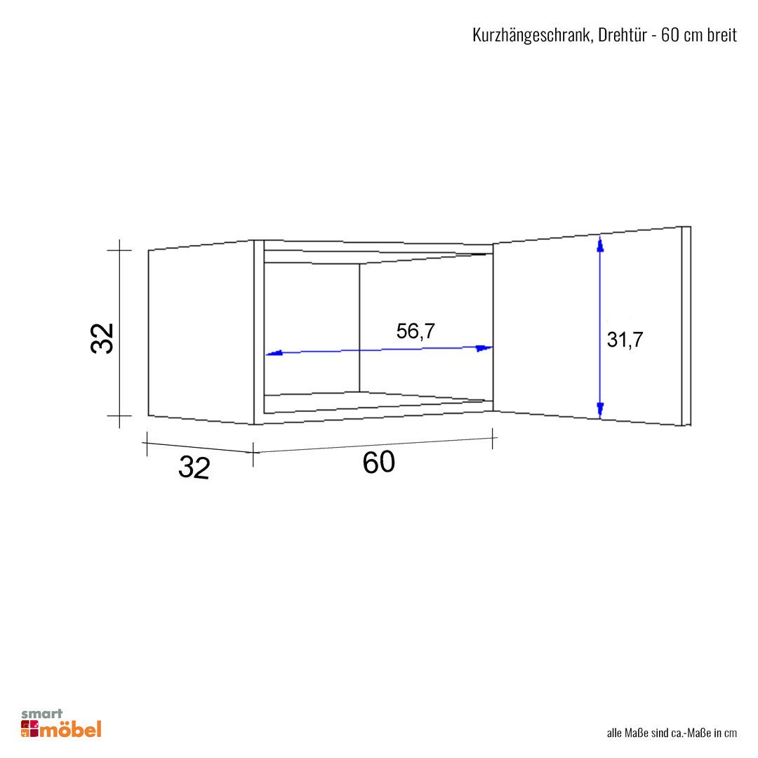 Flex-Well Kurzhängeschrank Kurzhängeschrank Küche - 60 cm breit - Weiß – Witus