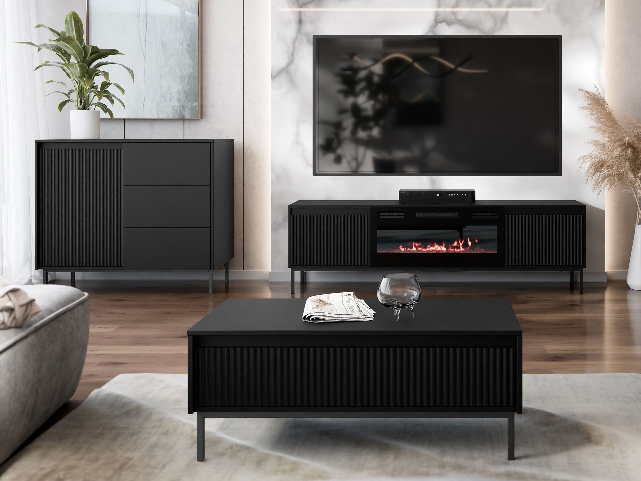 MIRJAN24 Wohnzimmer-Set Ozmi IV, (Kommode, TV-Lowboard mit Kamin, Couchtisc günstig online kaufen