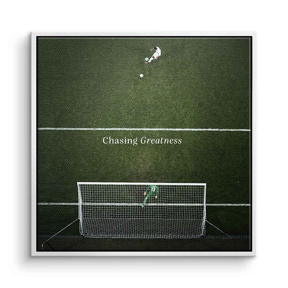 DOTCOMCANVAS® Leinwandbild Chasing Greatness #Soccer - Quadrat Edition, Leinwandbild Soccer Motivation Fußball Kunstdruck Wandbild