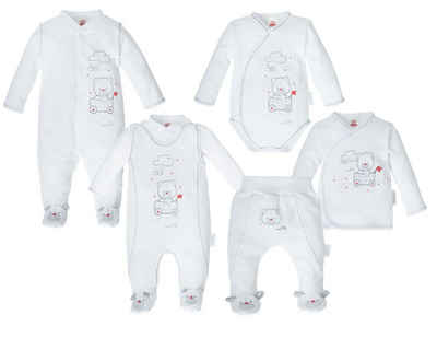 Makoma Erstausstattungspaket Baby Повзунки Set Schlafanzug Wickelbody Wickeljacke Hose mit Fuß (Set, 6-tlg., 6-tlg) 100% Baumwolle