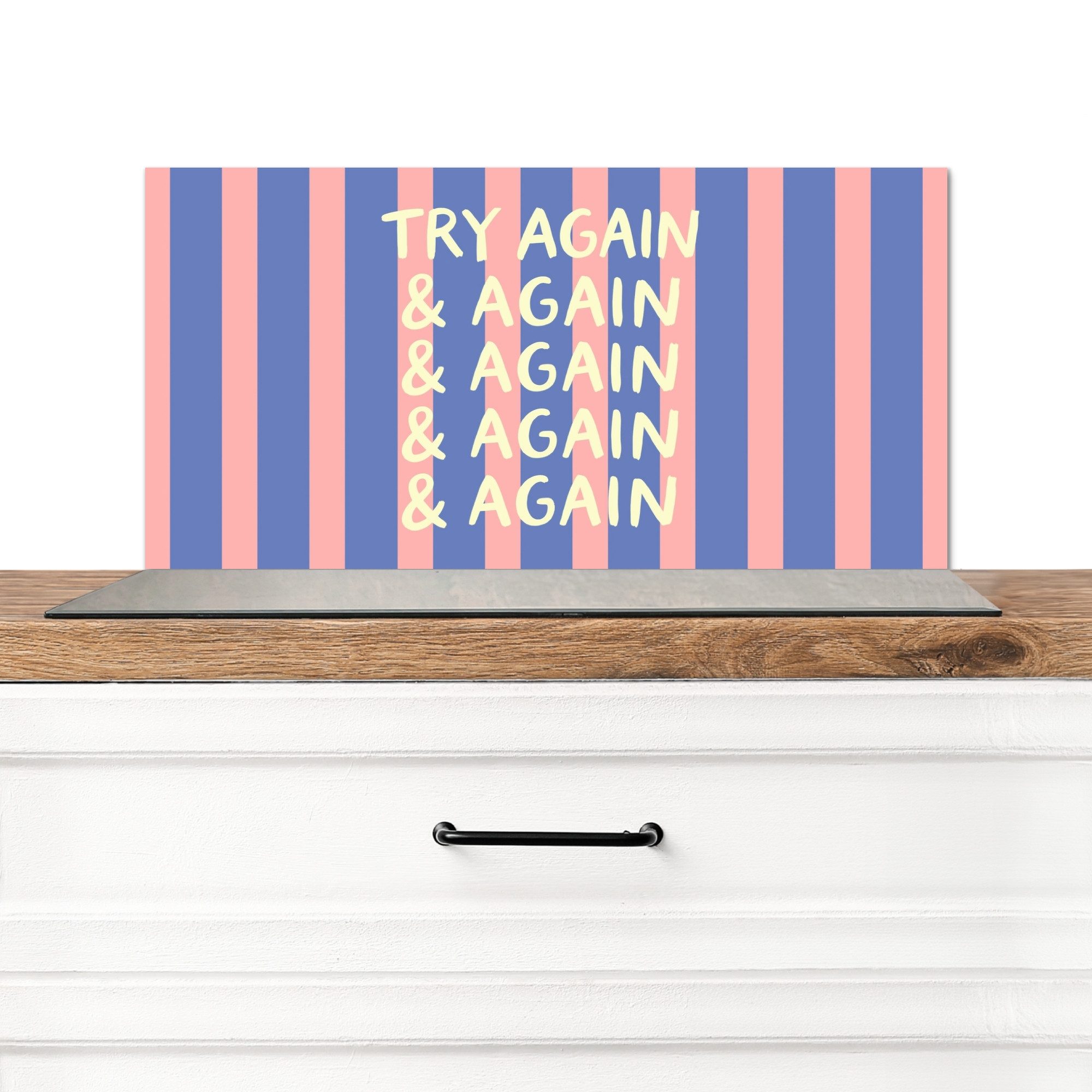KitchenYeah Küchenrückwand Erneut versuchen - Streifen - Rosa - Vertikal - Blau, (1-tlg), Spritzschutz Küchenrückwand, Wandschutz, 60x30 cm