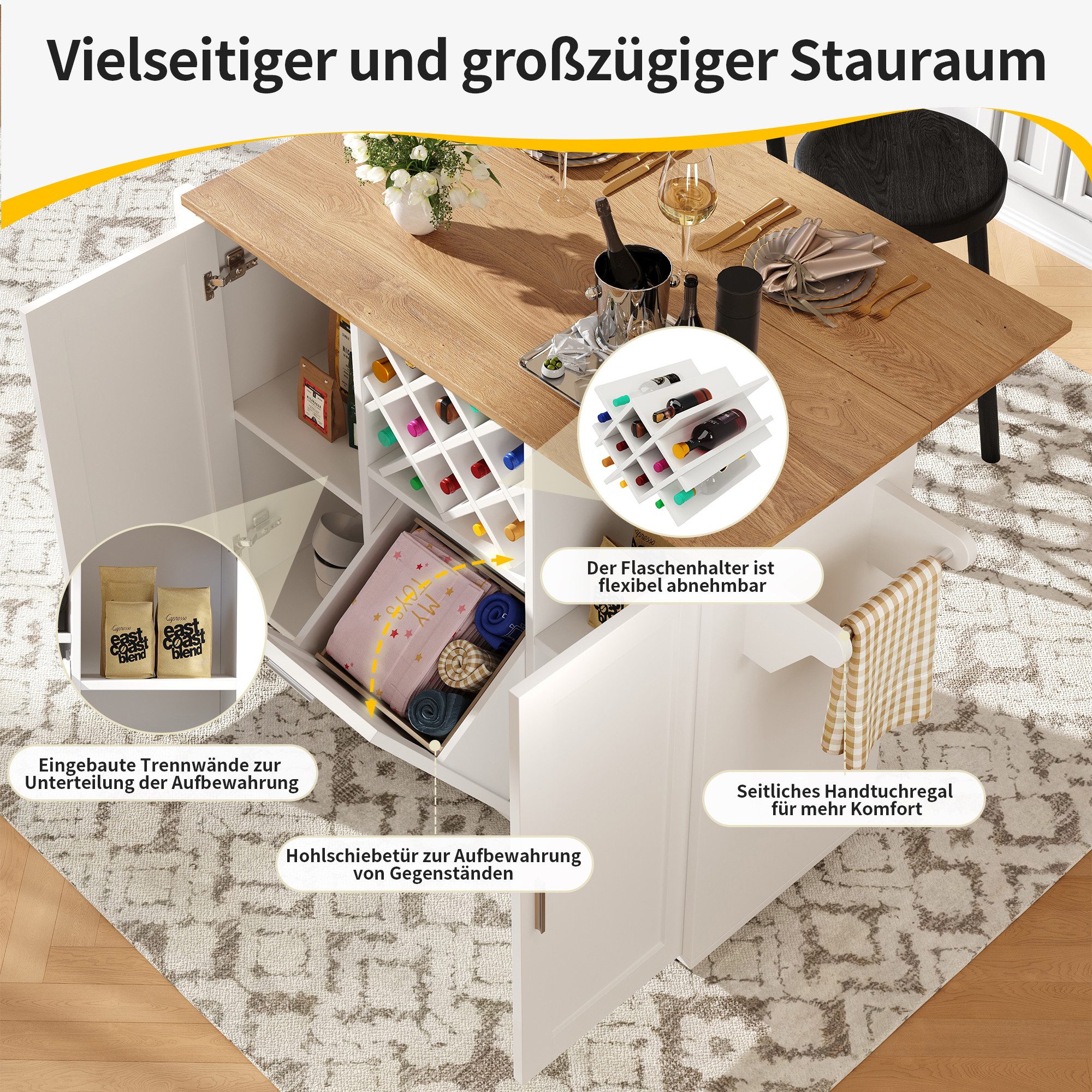 Yorbay Küchenwagen Kücheninsel mit erweiterbarer Arbeitsplatte, günstig online kaufen