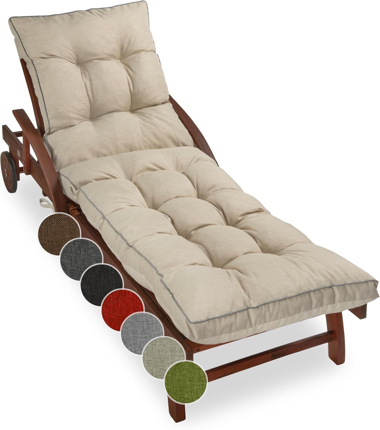 sunnypillow Liegenauflage 200 x 60 - Auflage für Gartenliege extra dick 13cm, Cremefarben