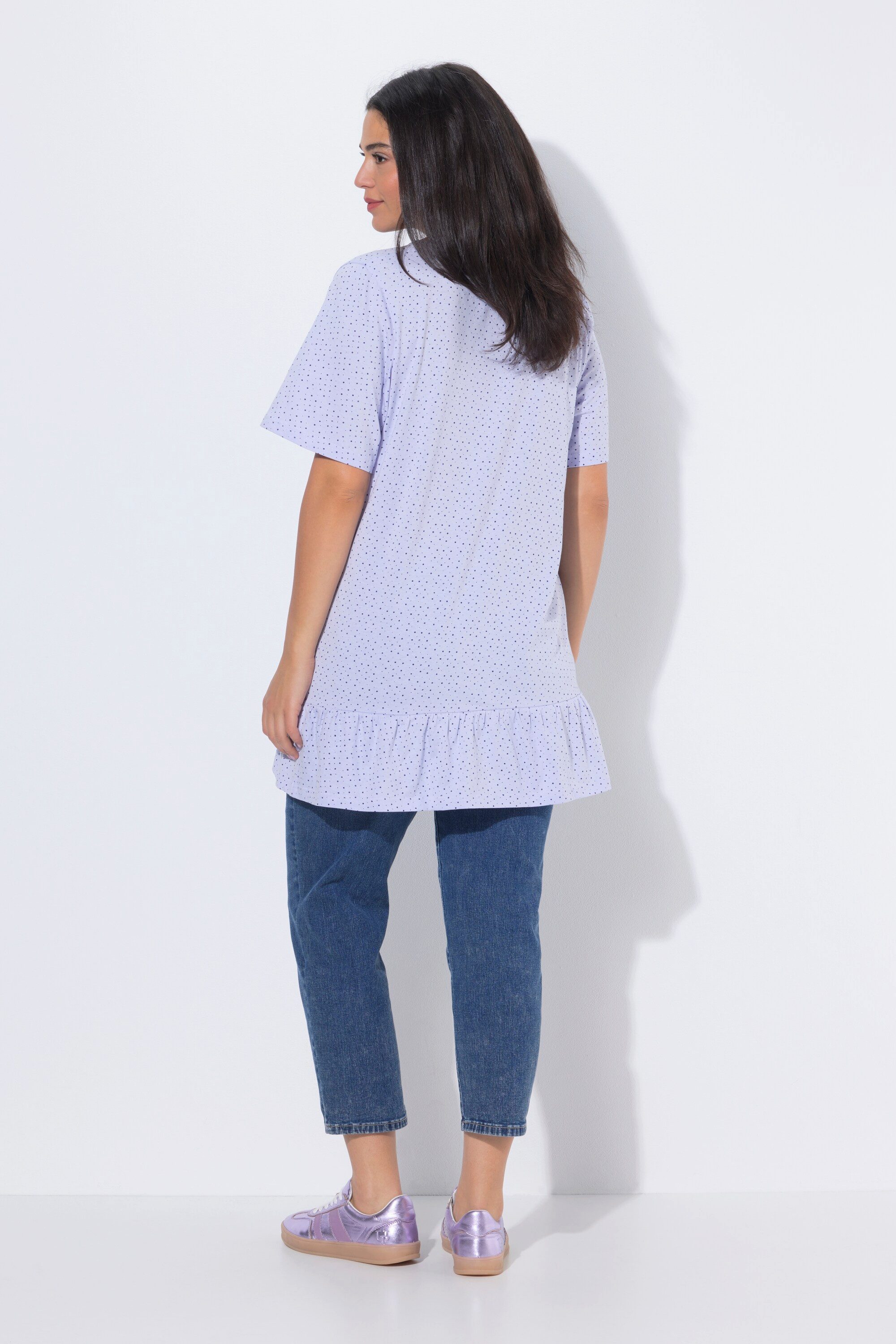 Ulla Popken Longshirt T-Shirt Volant A-Linie V-Ausschnitt