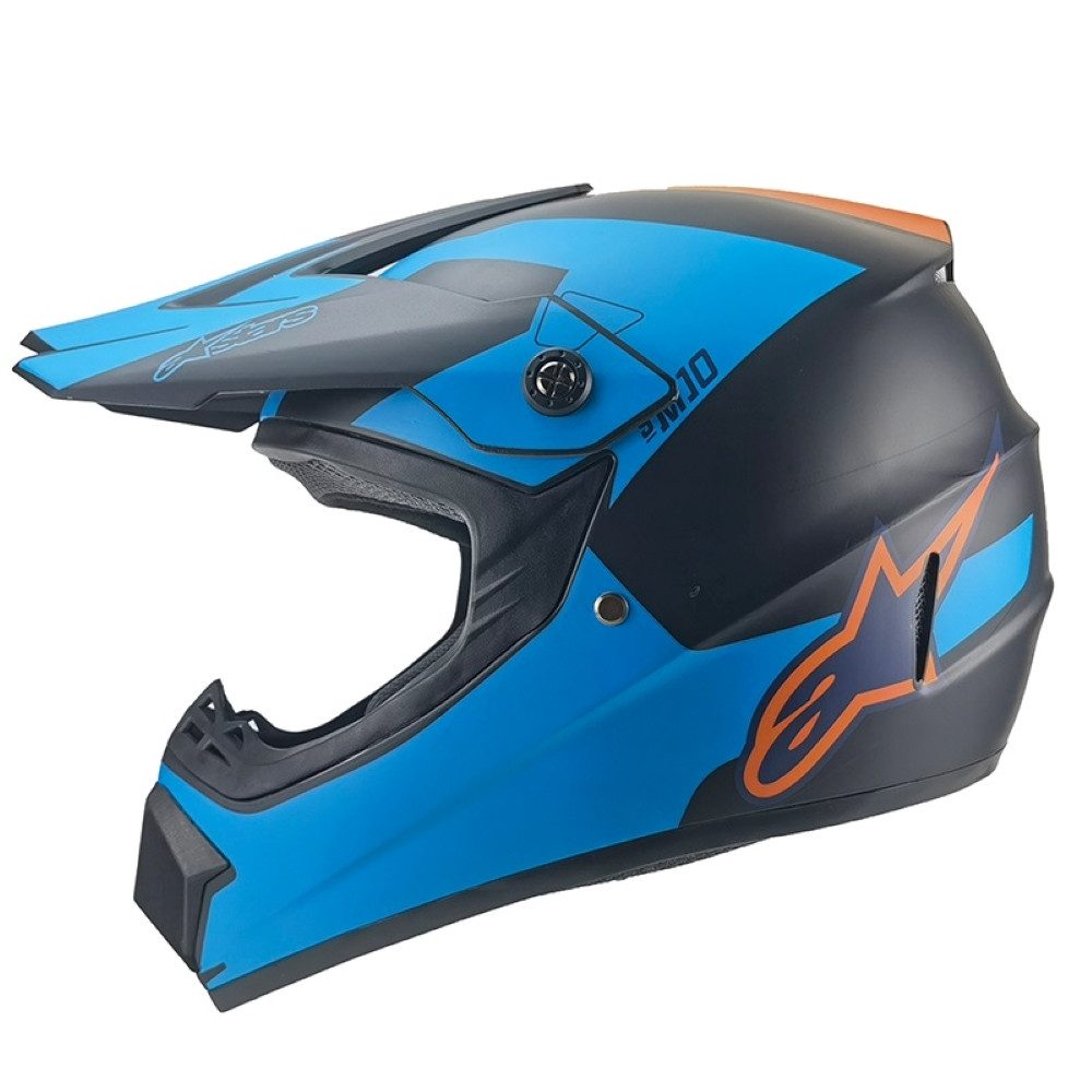 FunSport-Factory Motocrosshelm Motocrosshelm Kindercrosshelm Blau Schwarz, mit integrierter Sonnenblende