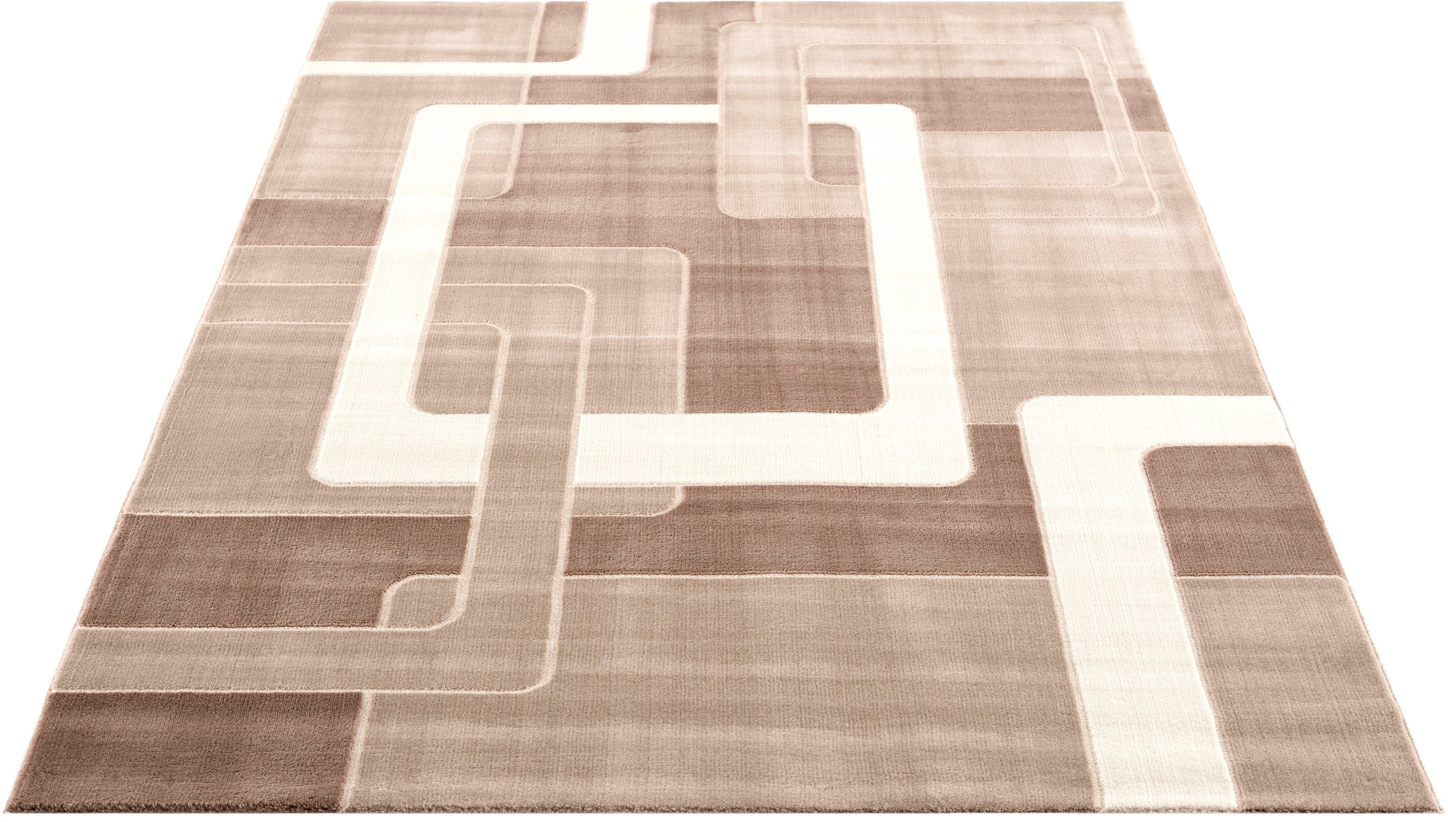 Teppich Anesa, Home affaire, rechteckig, Höhe: 12 mm, mit handgearbeitetem Konturenschnitt, flach, Kurzflor, elegant braun