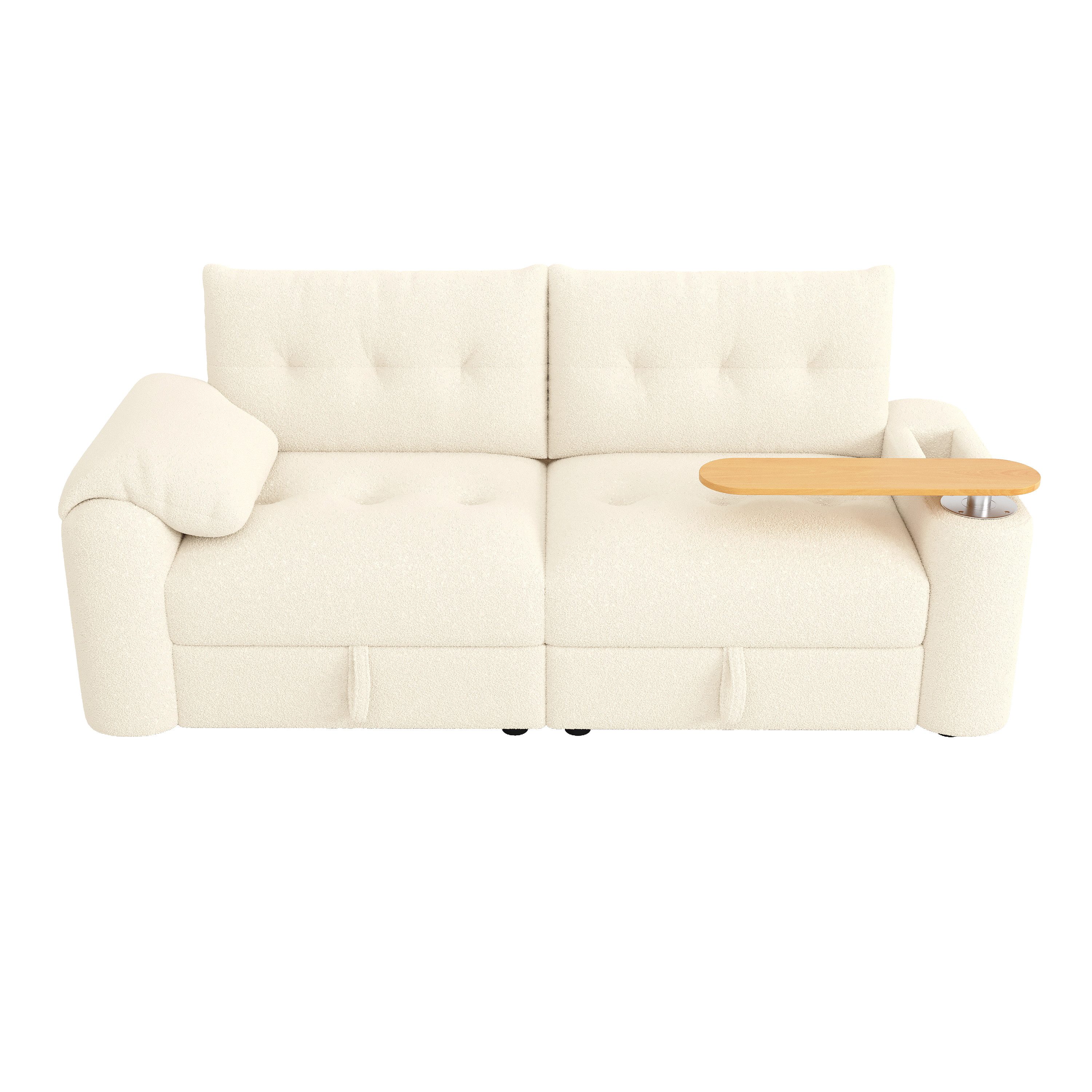 REDOM Schlafsofa Schlafcouch mit Teddyplüsch, drehbarem Tisch & Stauraum, 207,5x80x87 cm, modularer 2-Sitzer für Apartment & Wohnzimmer 1 Teile, Kombiniert Komfort, praktischen Ablageplatz und platzsparendes Design