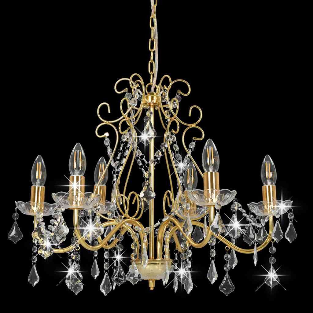 furnicato Deckenleuchte Exquisiter Kristall-Kronleuchter 60 x 44 cm in Gold und Transparent, Edle Pendelleuchte mit E14-Fassung für Esszimmer oder Flure
