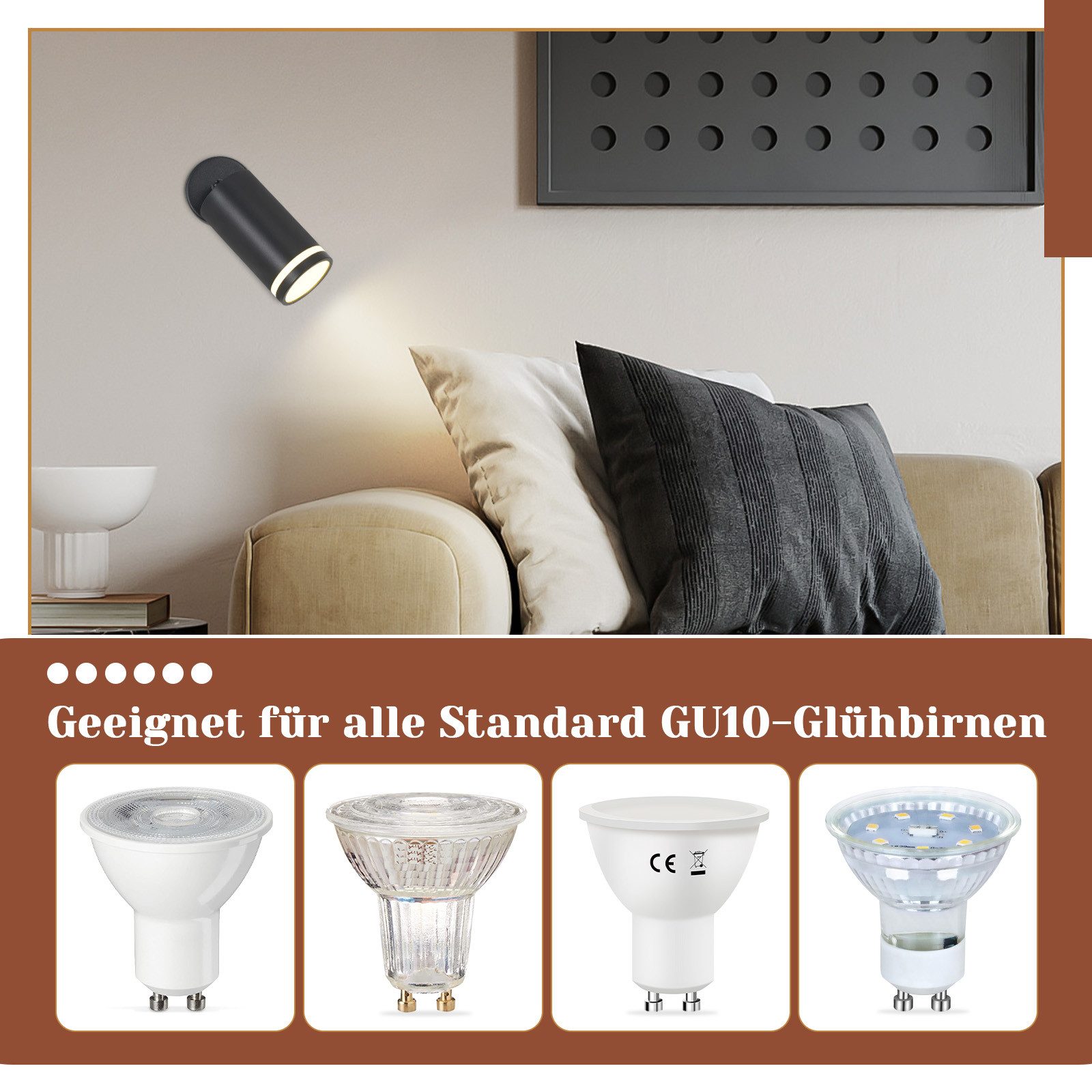 Nettlife Deckenstrahler Schwarz Schwenkbar Modern Wandstrahler Innen Metall Deckenlampe GU10, Schwenkbar 355°, ohne Leuchtmittel, für Flur Wohnzimmer Küche Schlafzimmer