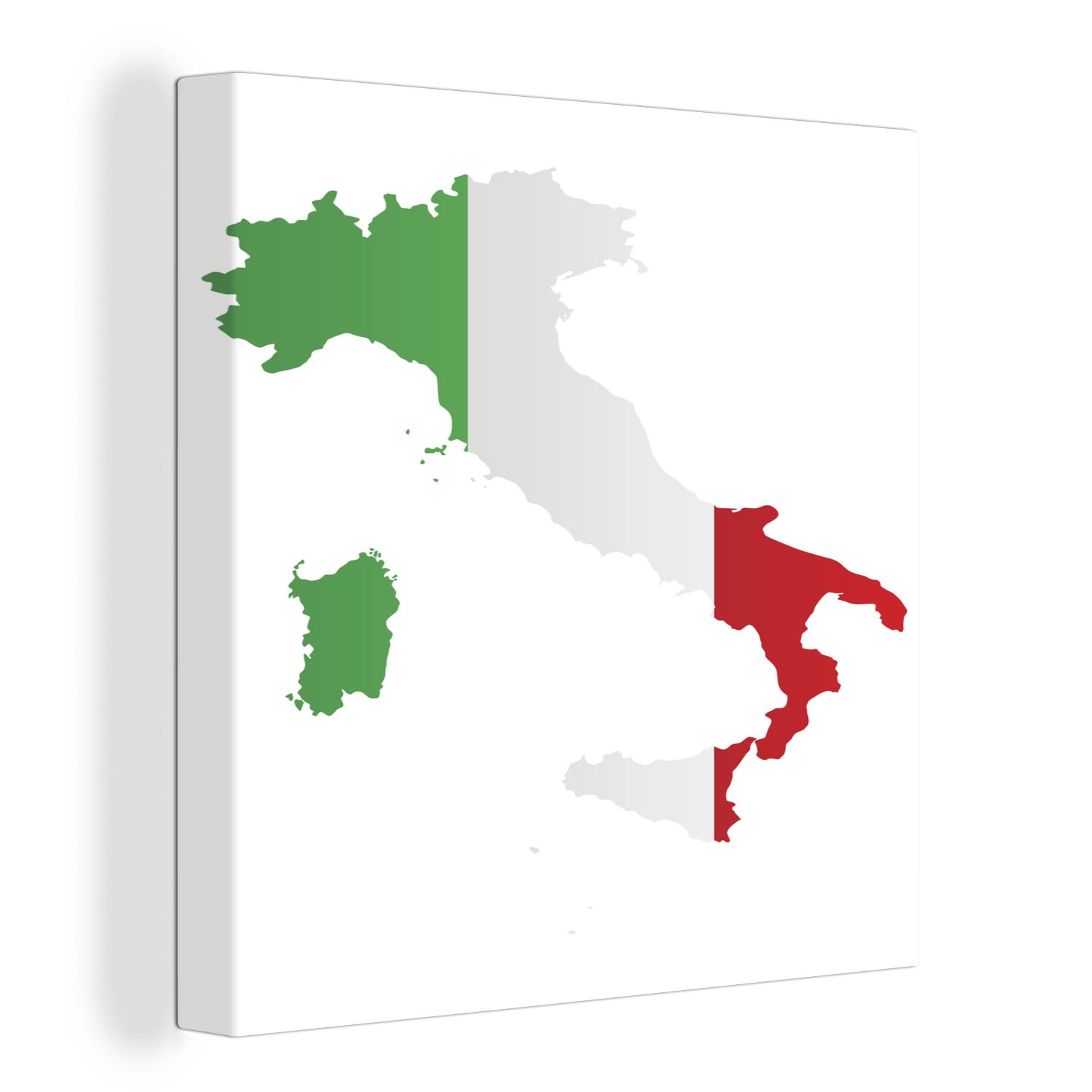 OneMillionCanvasses® Leinwandbild Karte von Italien mit der Flagge, (1 St), Leinwand Bilder für Wohnzimmer Schlafzimmer