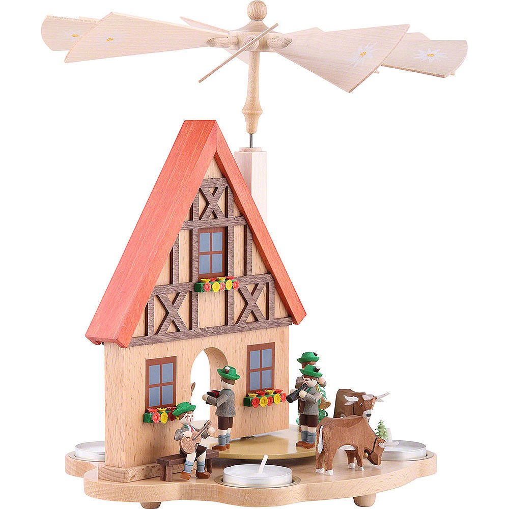 Erzgebirgische Volkskunst Richard Glässer GmbH Weihnachtspyramide 1-stöckige Teelichtpyramide Haus Bayern (29cm) von Richard Glässer