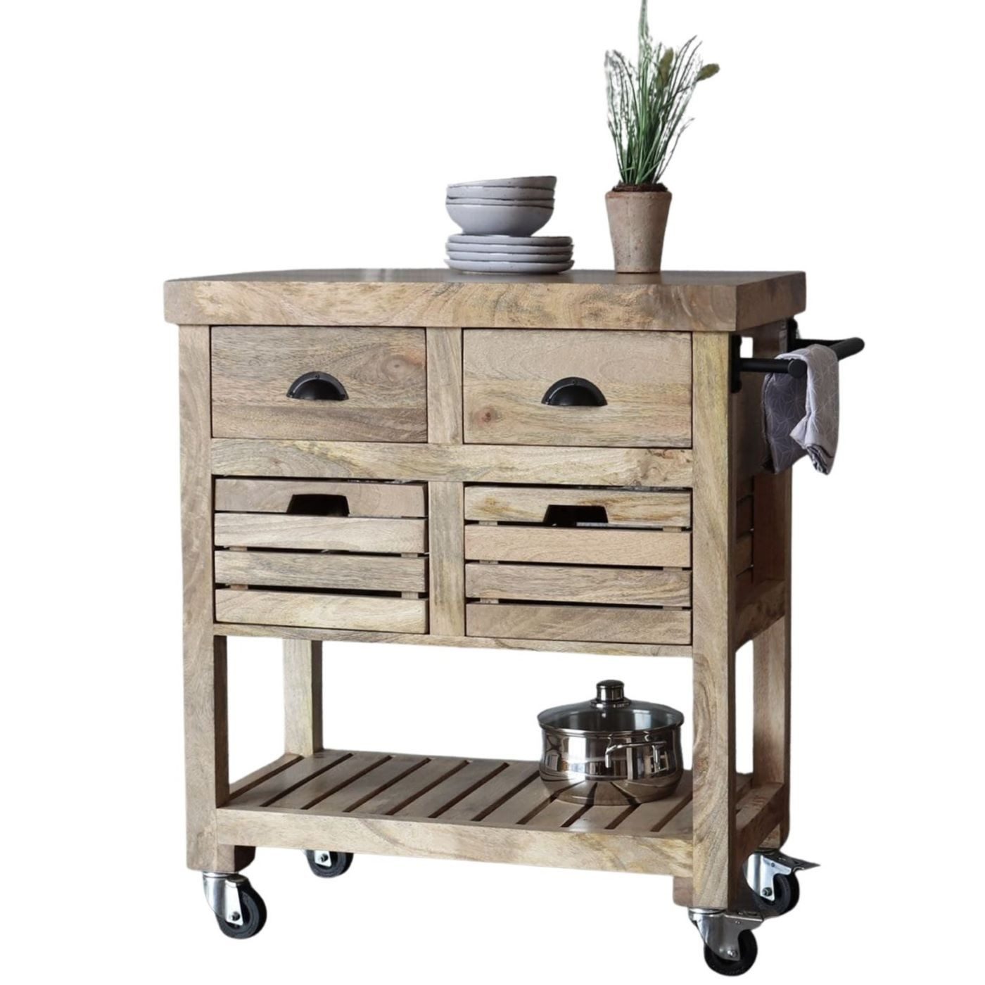 baario Küchenwagen Küchenwagen ZAGON Holz, auf Rollen massiv Servierwagen Rollwagen rollbar Vintage