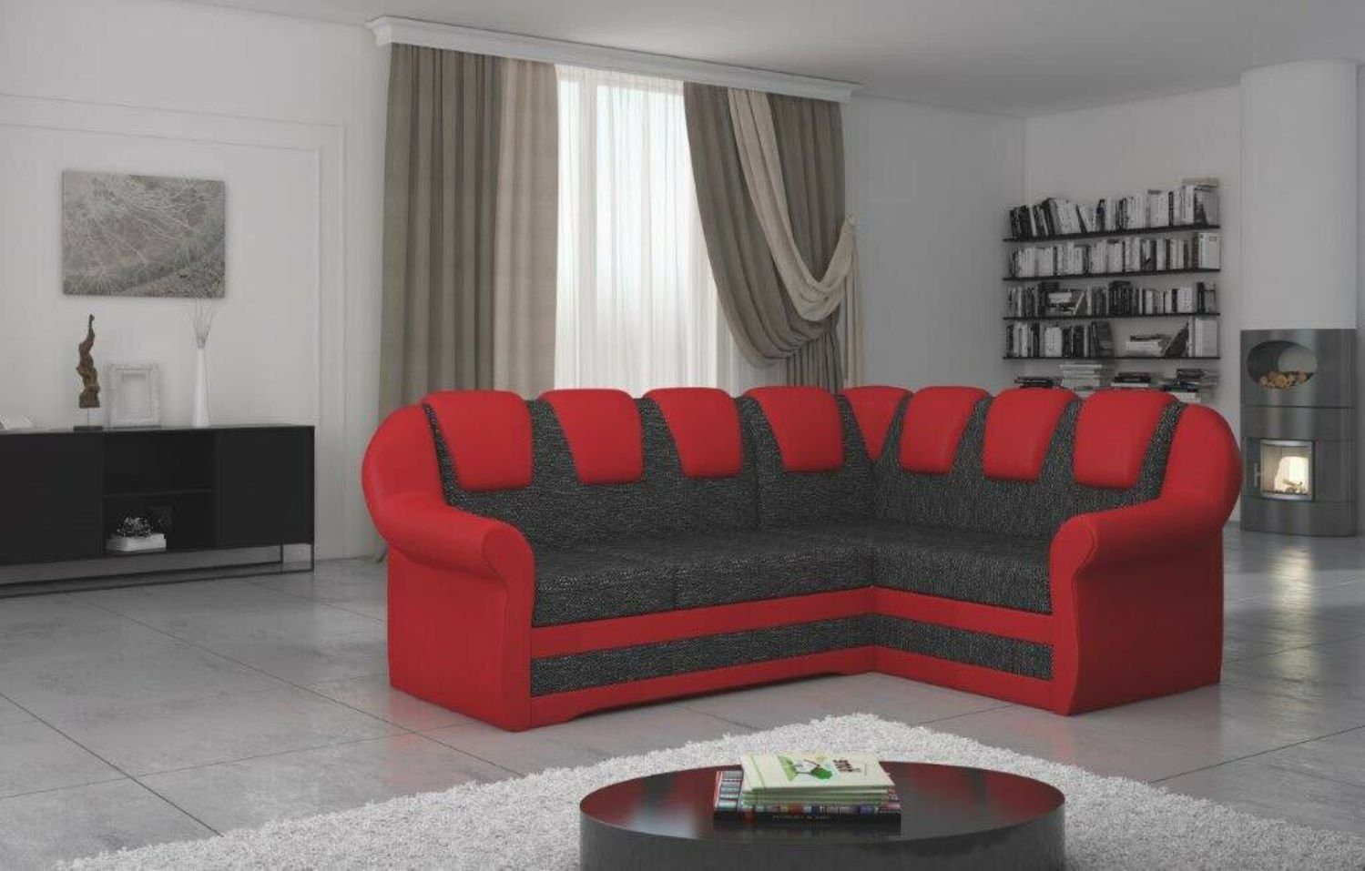 Schwarz/Rot Bettfunktion Ecksofa, JVmoebel Schlafsofa Ecksofa Sofa Design Couch
