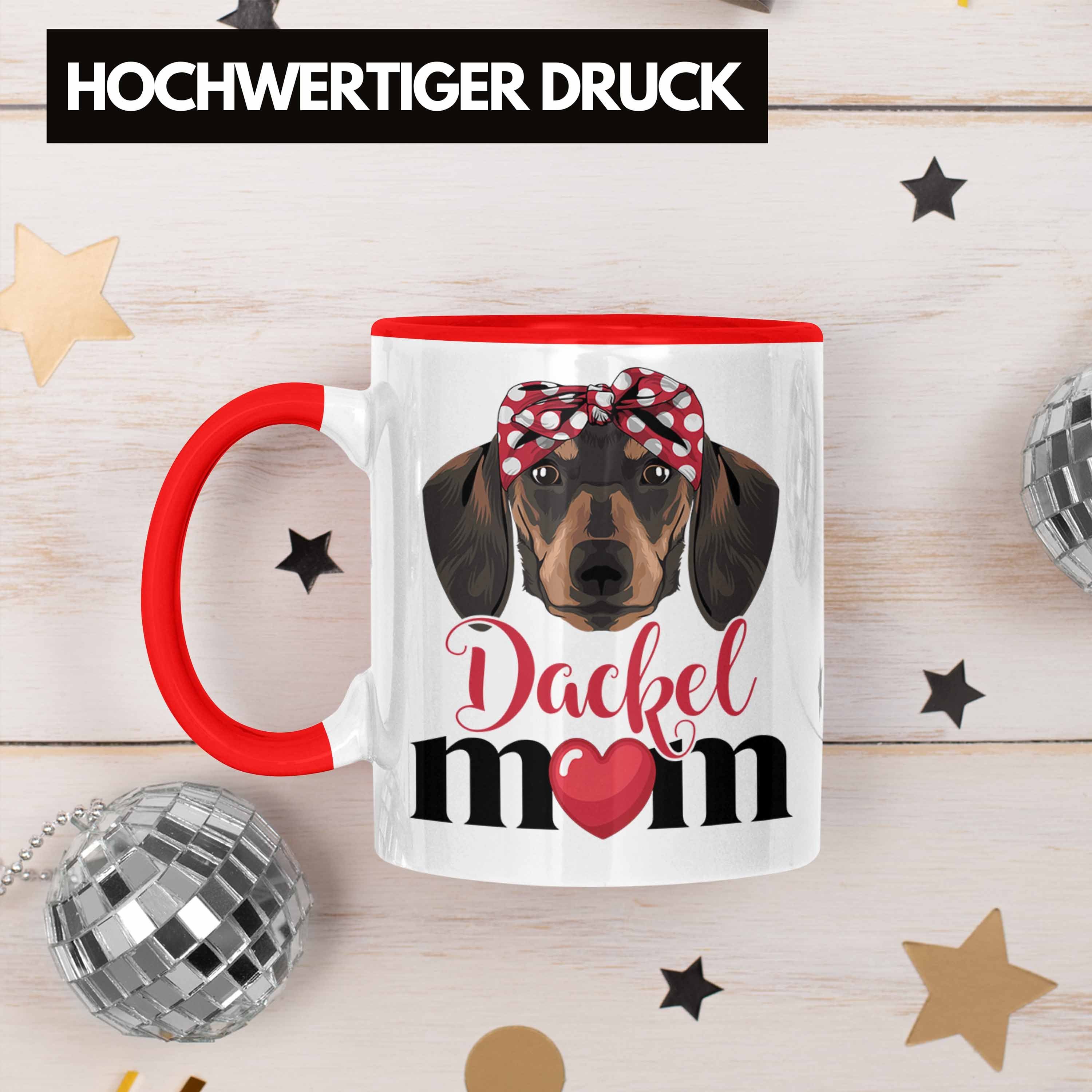 Trendation Tasse Dackel Mom Grafik Rot Tasse Geschenk Frauchen Dackel-Besiterin für Geschen