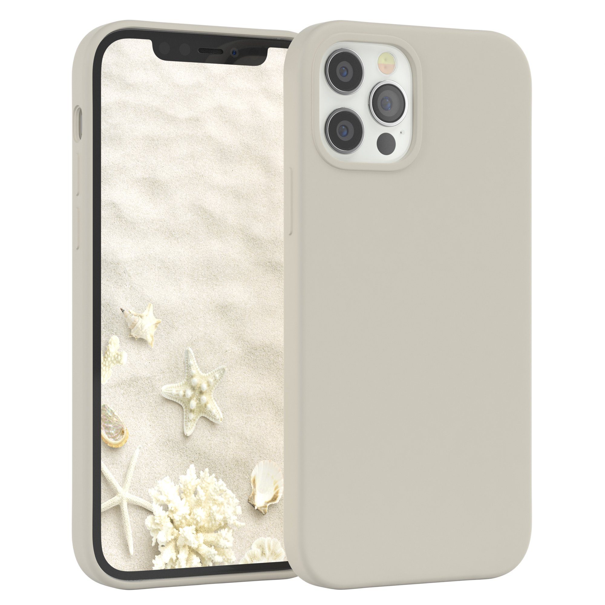 EAZY CASE Handyhülle Premium Silikon Case für iPhone 12 / iPhone 12 Pro 6,1 Zoll, Hülle Silikon mit Displayschutz Handy Softcase Slimcover Taupe / Beige