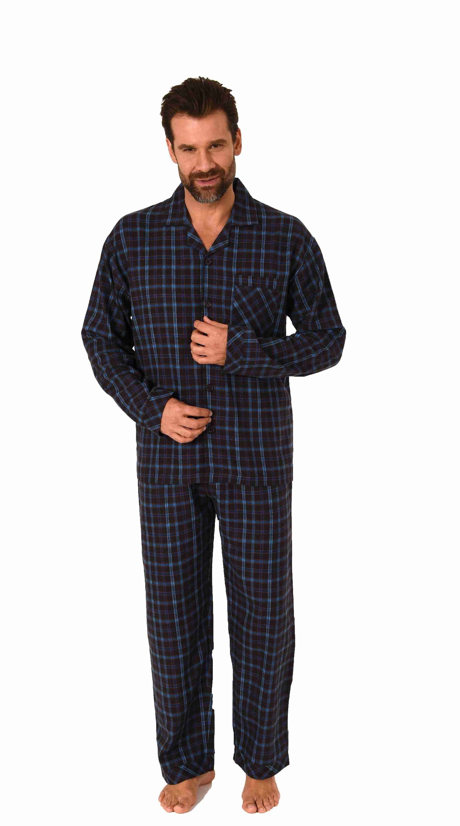 Normann Pyjama Herren langarm Flanell Pyjama Set Schlafanzug zum  durchknöpfen
