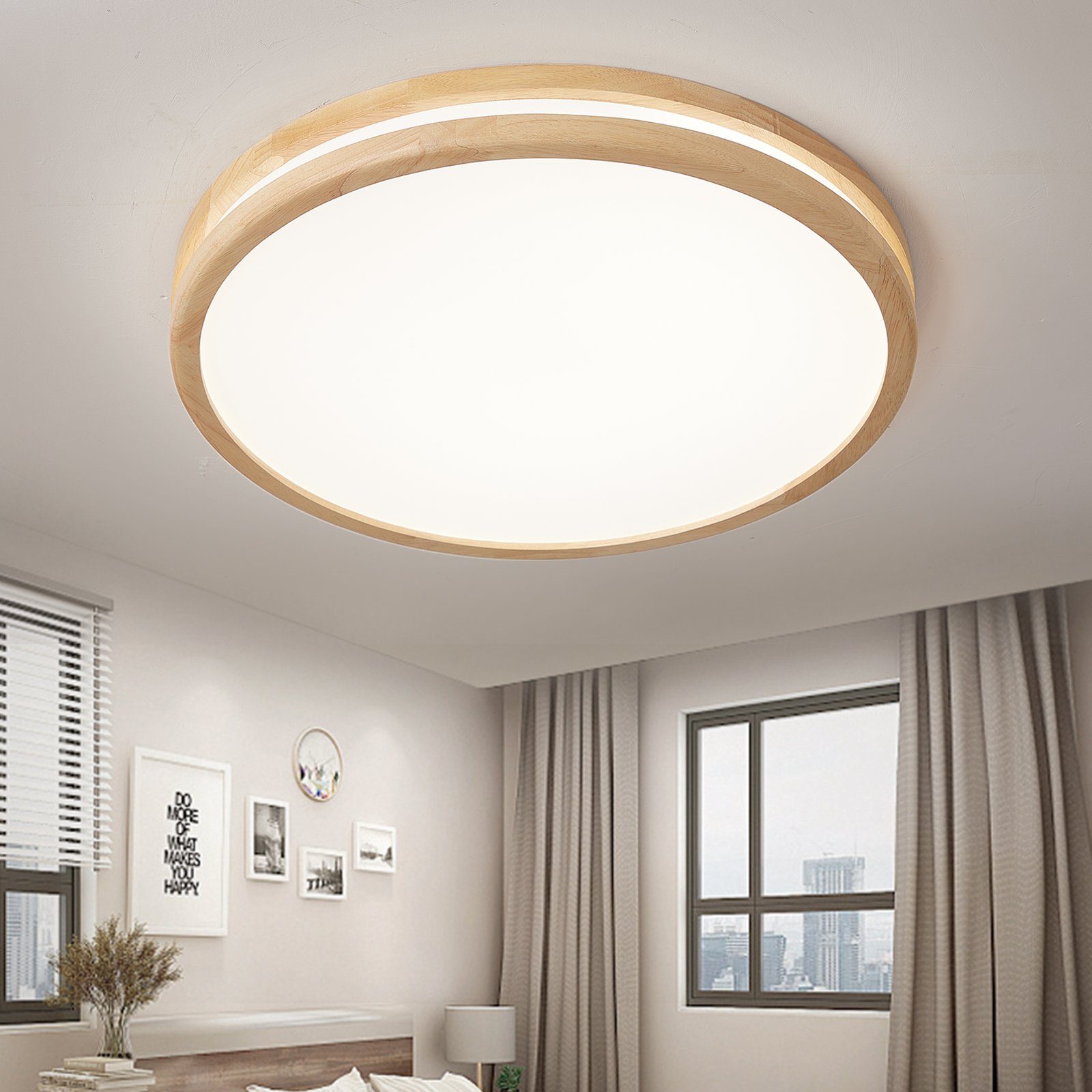 Natsen Deckenleuchte LED Deckenlampe Holz, 96W, Voll dimmbar, Warmweiß bis günstig online kaufen