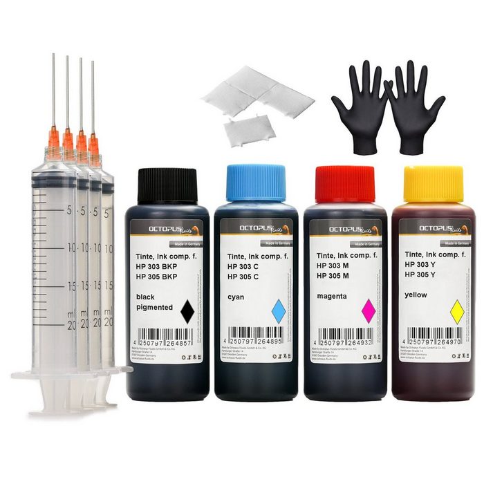 OCTOPUS Fluids Druckertinten Set für HP 303 und HP 305 Tintenpatronen DeskJet DeskJ Nachfülltinte (für HP 4x 100 ml)