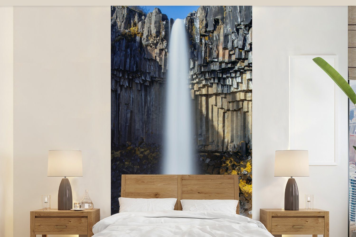 Wohnzimmer Fototapete bedruckt, St), für Natur, MuchoWow Vliestapete - - Fototapete (2 Küche, Schlafzimmer Wasserfall Matt, Island