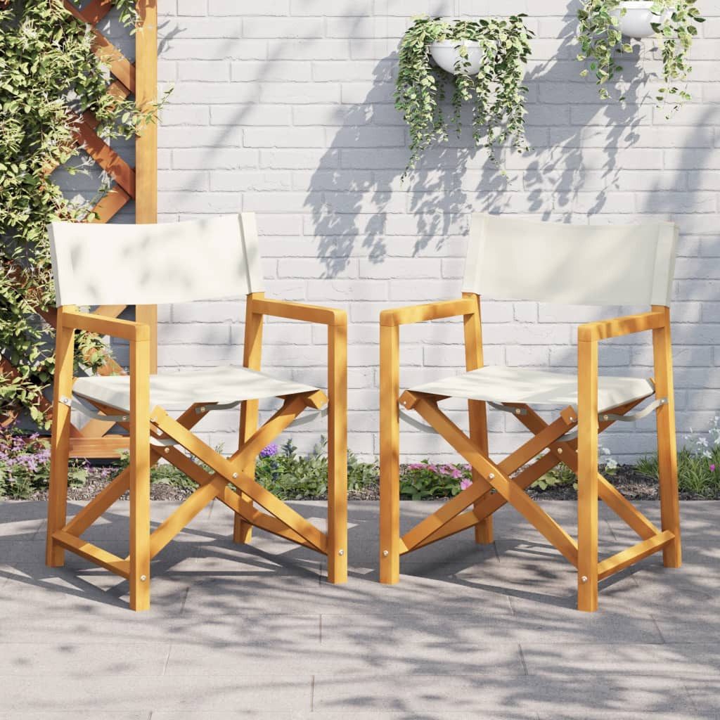 furnicato Gartenstuhl Klappbare Regiestühle aus Echtholz 54x53,5x85,5 cm Cremeweiß (2 St), Atmungsaktiver Loungesessel, ölbehandelt und klappbar für den Garten