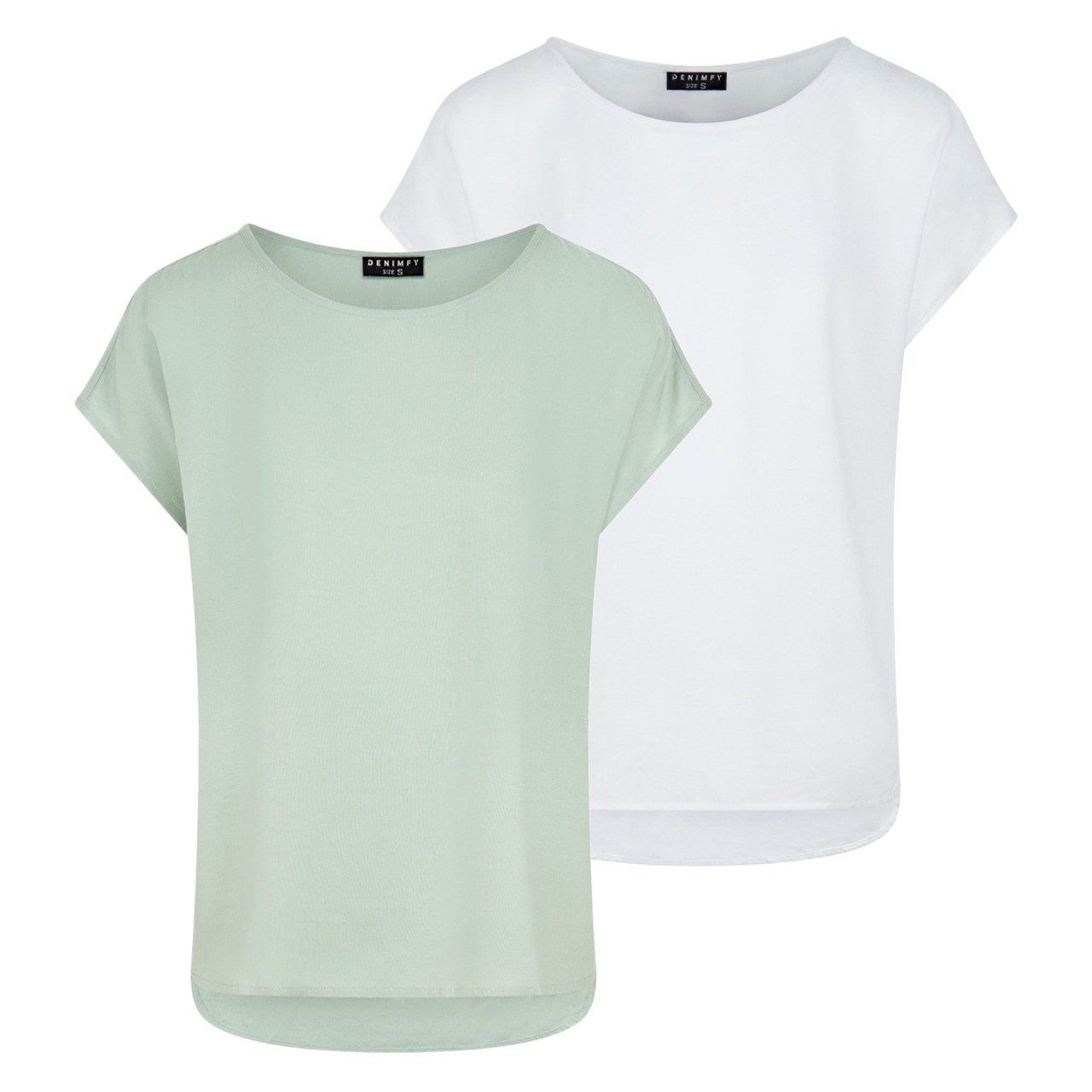 DENIMFY T-Shirt Damen Bluse DFJule Regular Fit 2er Pack (2-tlg) Kurzarm Top Shirt mit Rundhalsausschnitt aus 100% Viskose