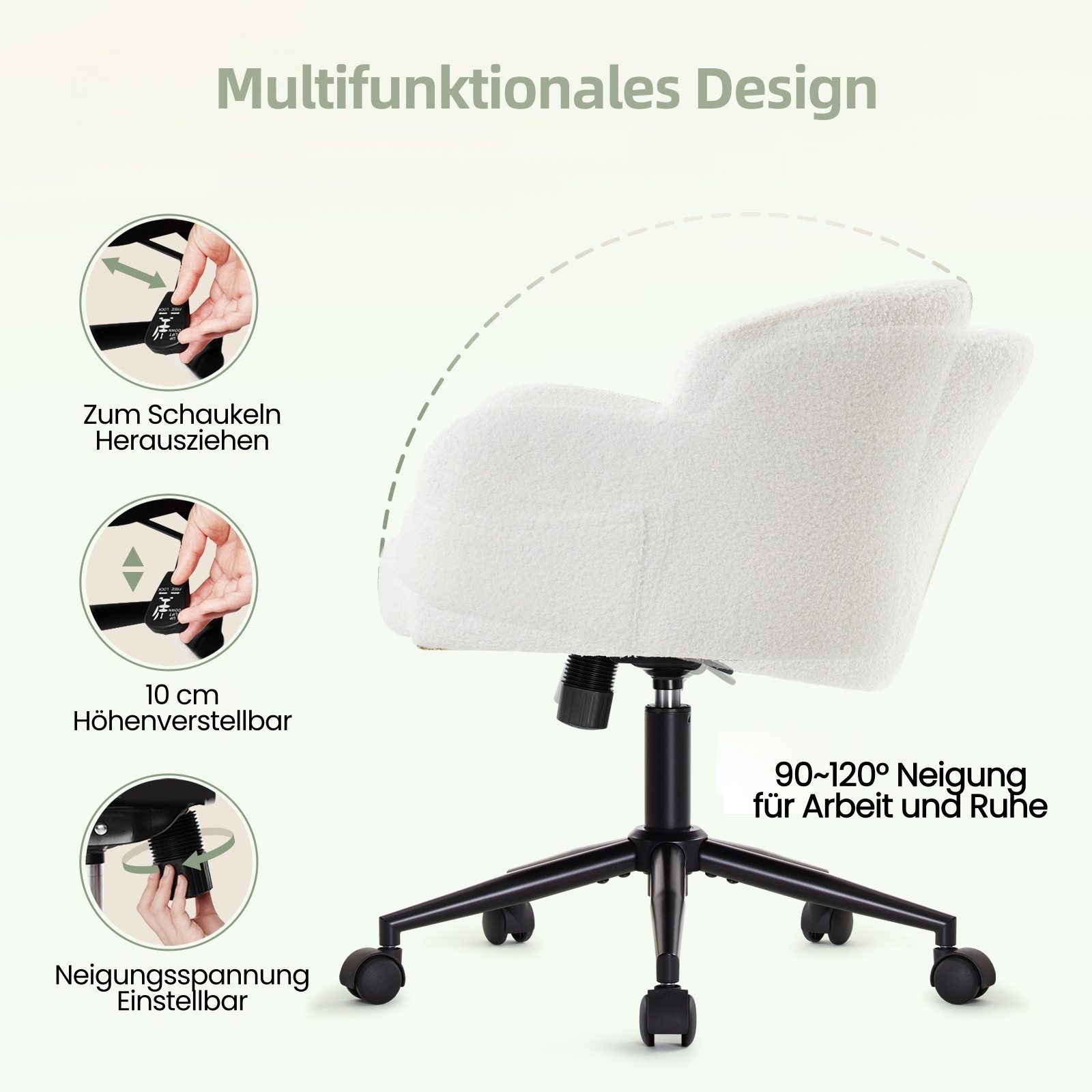 IWMH Bürostuhl Schreibtischstuhl mit Armlehnen, Höhenverstellbar Drehstuhl, Stuhl für Schminktisch, Homeoffice – Bild 3 von 5