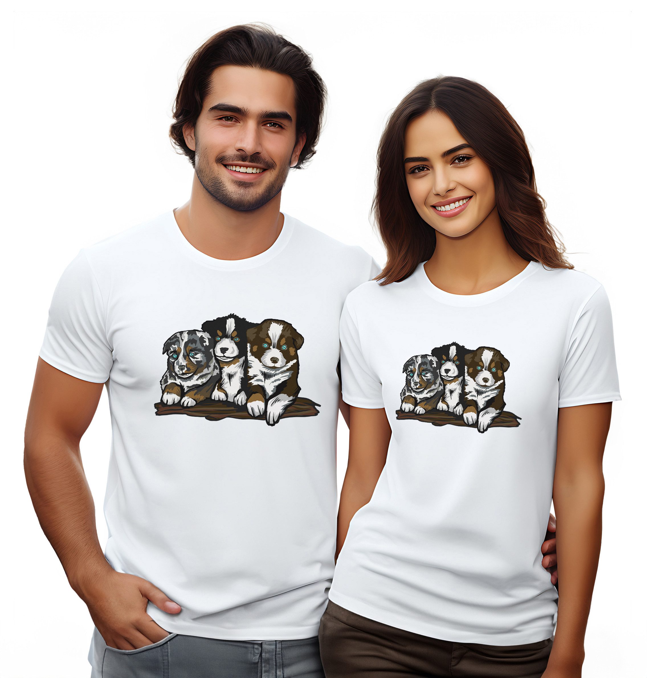 MyDesign24 T-Shirt Hunde print Shirt 3 Welpen Hunde T-Shirt weiss kurzarm Regular Fit i215