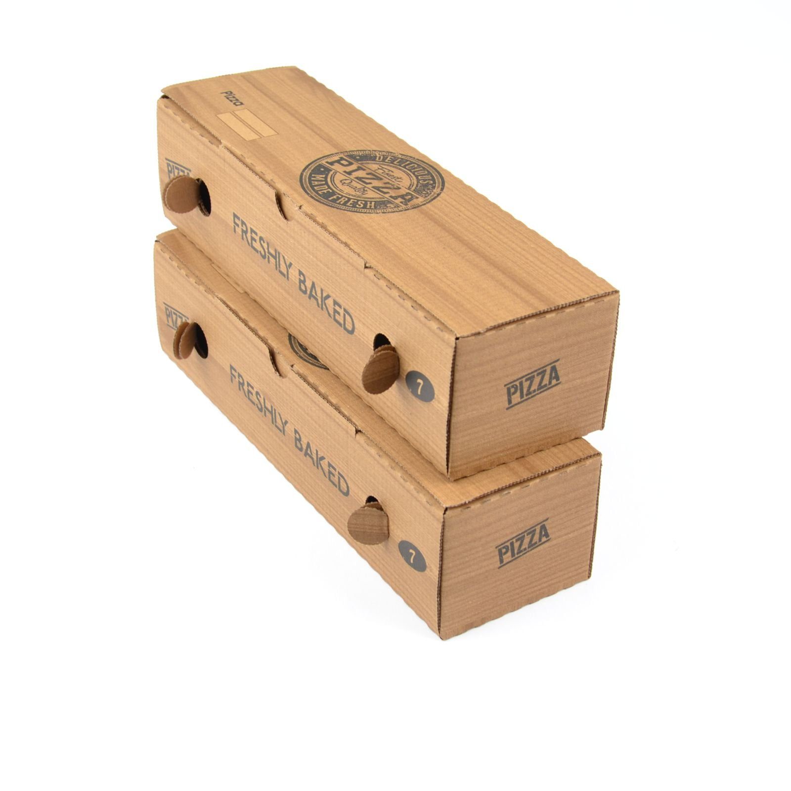 100 Pitabox Dürümbox Pizzakartons, (7×8×28 Rollobox "Rollo" Stück Lahmacun Box cm) kraft, Pizza-Motiv kraftbraun Modell Einwegschale Rollo