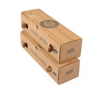 Einwegschale 100 Stück Pizzakartons, Modell "Rollo" (7×8×28 cm) kraft, Pitabox Dürümbox Rollobox Pizza-Motiv kraftbraun Lahmacun Rollo Box