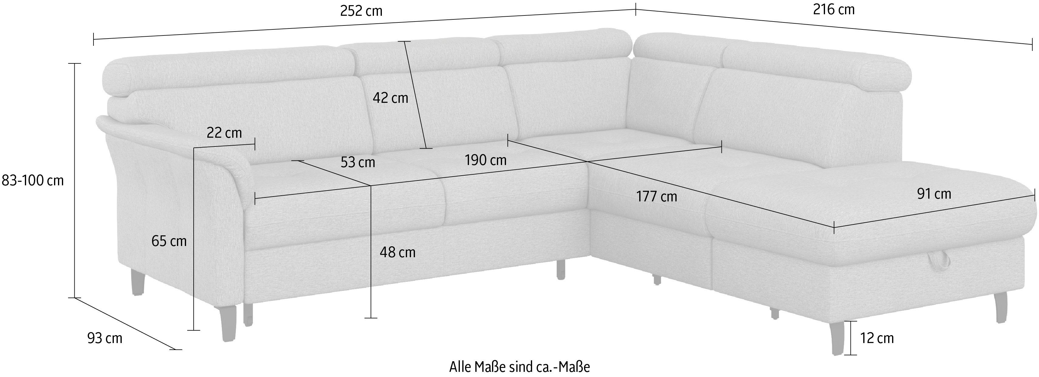 Kopfteilverstellung, Bettfunktion, wahlweise Ecksofa sit&more Bettkasten inklusive Marano, mit