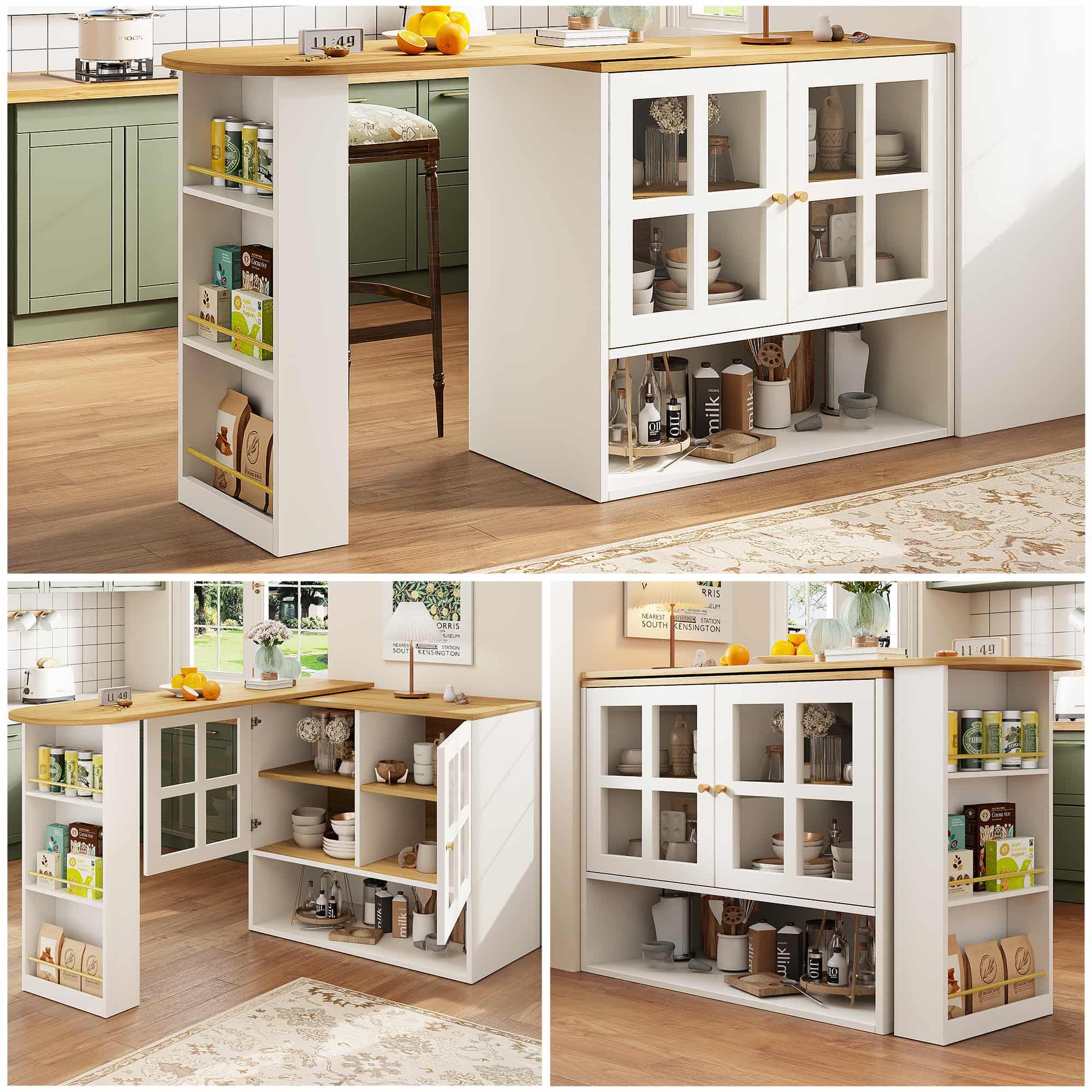 BBWL Sideboard 360° drehbare Essbar aus MDF mit Glasfronten, 5 Ablagen & Si günstig online kaufen