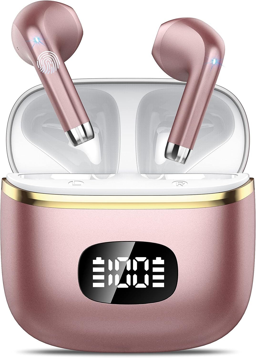 POMUIC Bluetooth 5.3 Kopfhörer mit ENC und 40H Akku (Mit bis zu 40 Stunden Akkulaufzeit bleiben Ihre Wireless Earbuds den ganzen Tag einsatzbereit., Kabellose Sportkopfhörer HiFi Sound IP7 USB-C Touch Control)