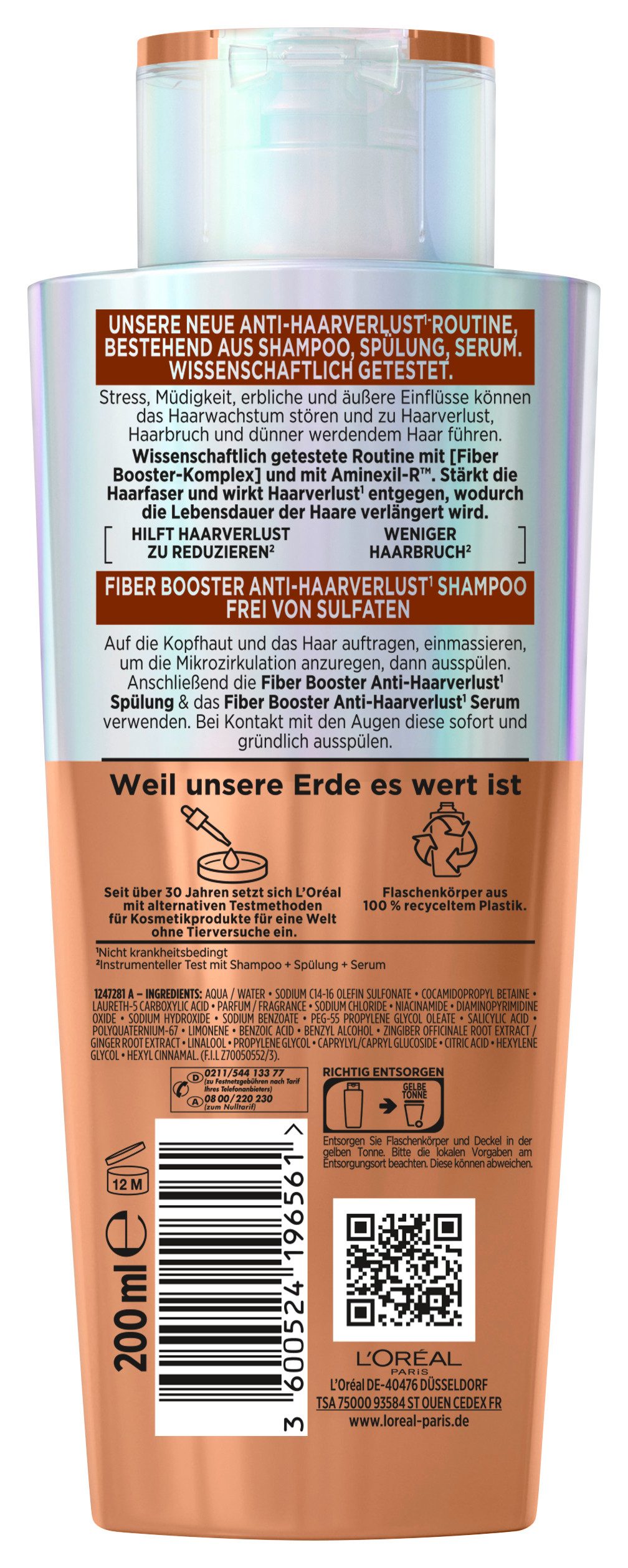 L'ORÉAL PARIS Haarshampoo L'Oréal Paris Elvital Fiber Booster Shampoo, Unterstützt bei Haarverlust und Haarbruch, stärkt die Haarfaser.