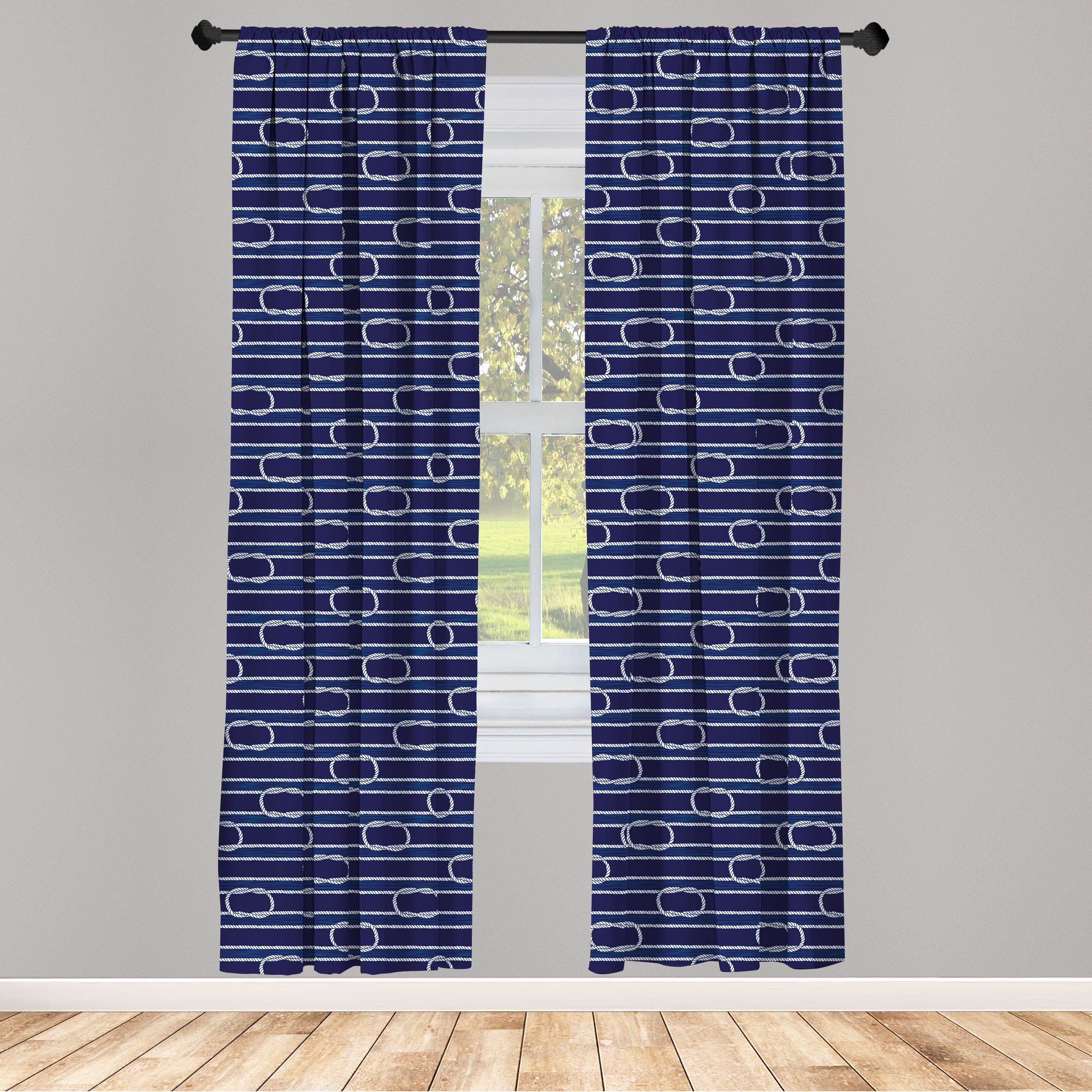 Gardine Vorhang für Wohnzimmer Marine-Knoten-Muster Abakuhaus, Navy Schlafzimmer blau Microfaser, Dekor